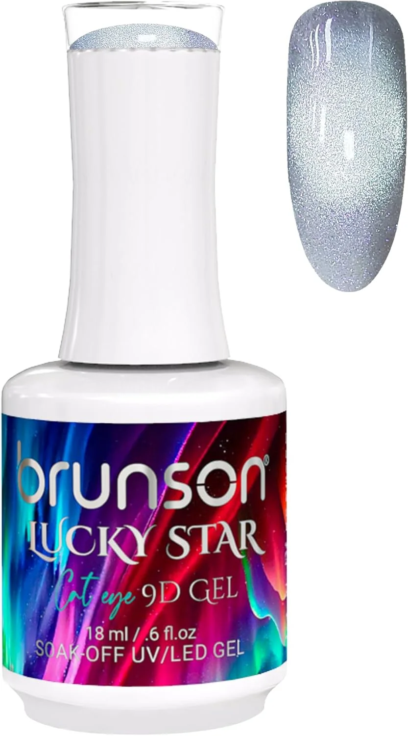 لاک ژل ناخن چشم گربه ای نه بعدی ستاره خوش شانس Brunson حجم ۱۸ میلی لیتر - درخشش هولوگرافیک، لاک ژل بادوام، ژل خیساندنی UV/LED با کیفیت سالن برای استفاده آسان در طراحی ناخن (SF-A-BLS9D01, 18)
