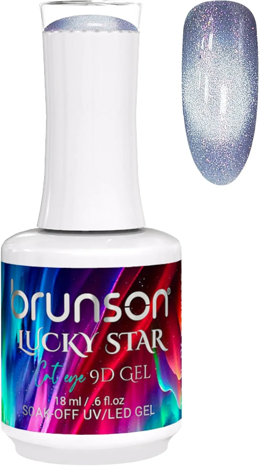 لاک ژل ناخن چشم گربه ای نه بعدی ستاره خوش شانس برونسون 18 میلی لیتر - درخشش هولوگرافیک، لاک ژل بادوام، ژل خیساندنی UV/LED با کیفیت سالن برای استفاده آسان از هنر ناخن (SF-A-BLS9D08, 18)