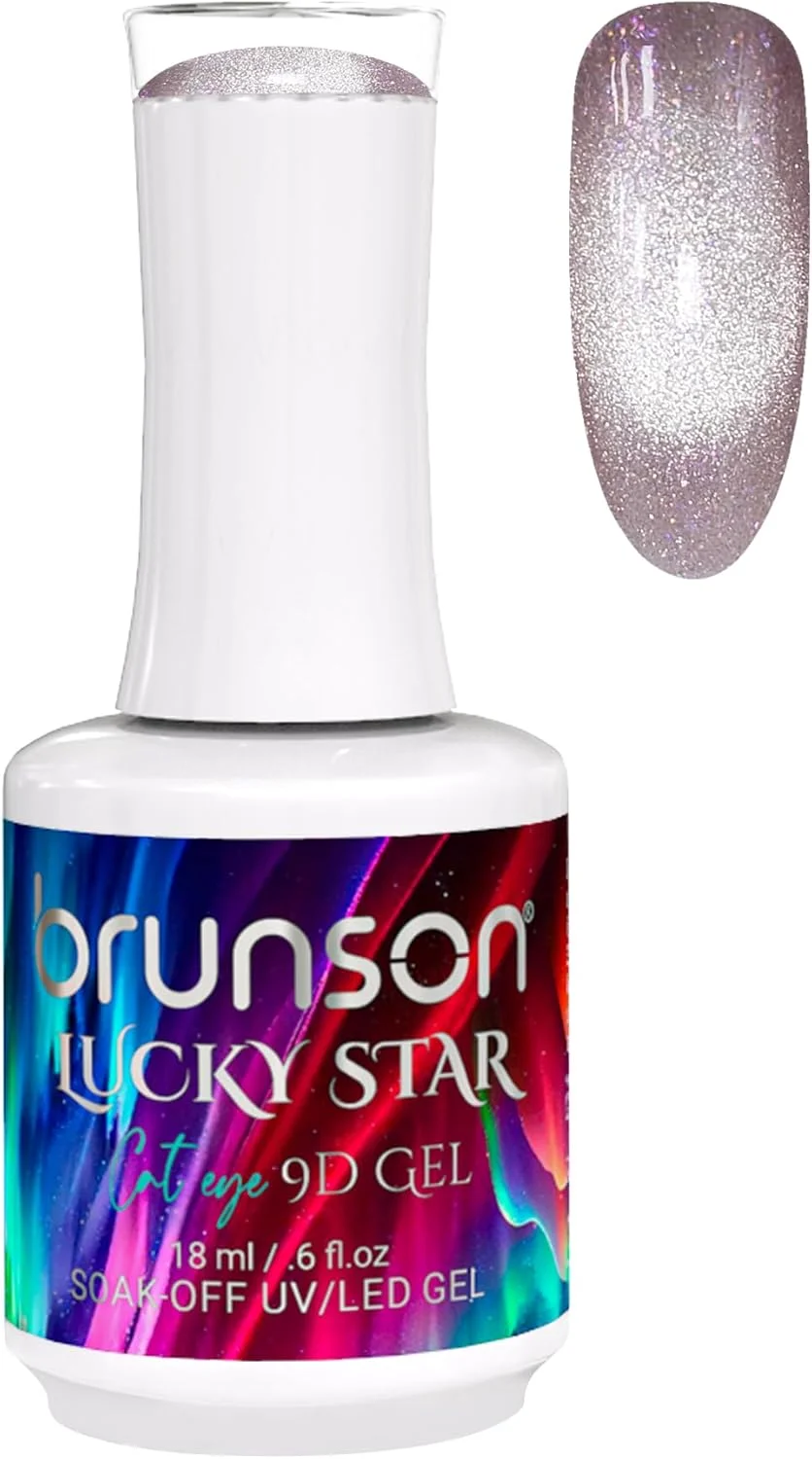 لاک ژل ناخن چشم گربه ای نه بعدی ستاره خوش شانس برونسون 18 میلی لیتر - براق کننده هولوگرافیک، لاک ژل بادوام، ژل خیساندنی UV/LED با کیفیت سالن برای استفاده آسان از هنر ناخن (SF-A-BLS9D11, 18)