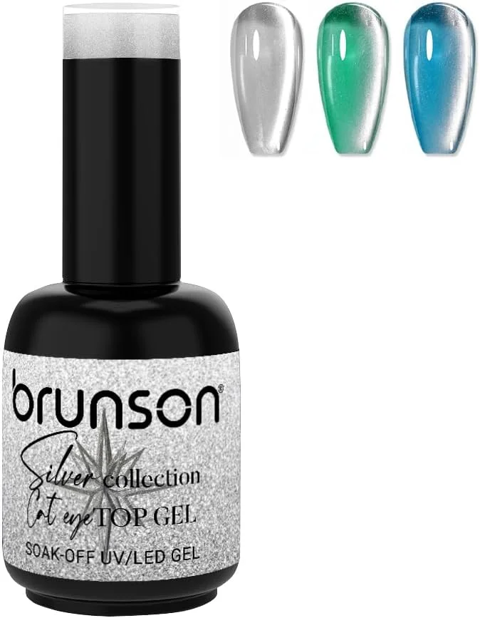 لاک ژل چشم گربه ای نقره ای برانسون – ژل تاپ کروم مغناطیسی UV/LED | خیساندن آسان با ماندگاری طولانی | طراحی ناخن با جلوه کهکشانی | مانیکور DIY با کیفیت سالن | ژل مگنتی چشم گربه ای برای ناخن BSCTG01