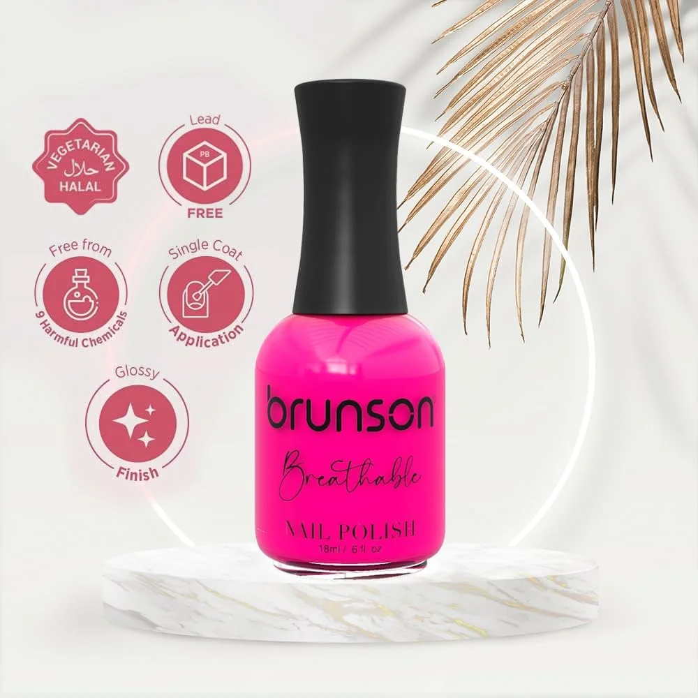 لاک ناخن قابل تنفس برانسون، با پوشش براق و غنی، دارای گواهی حلال و مناسب وضو، بدون مواد حیوانی، استفاده با یک لایه، ساخت آمریکا، 18 میلی لیتر