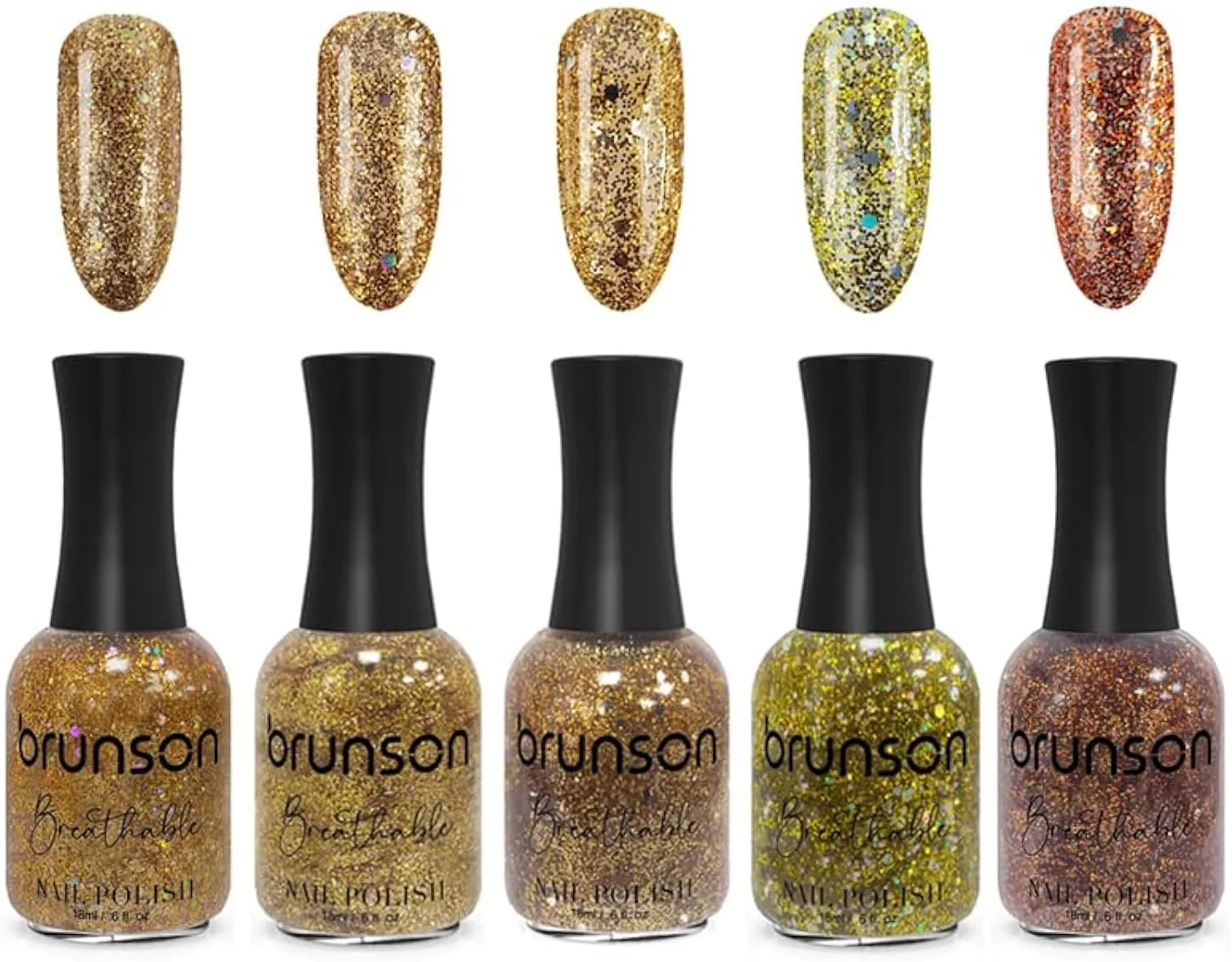 لاک ناخن قابل تنفس برونسون، لاک ناخن دوستدار وضو، خشک شدن سریع، وگان، ماندگاری طولانی، لایه برداری آسان، سازگار با محیط زیست، براق، پایه آب، 5 عدد BSS01