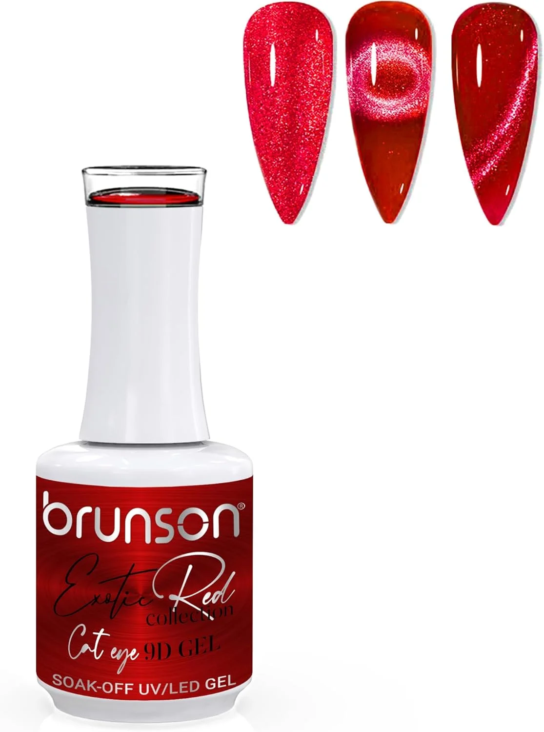 لاک ژل ناخن 15 میل Brunson مدل چشم گربه ای، قرمز اگزوتیک، ژل مغناطیسی Soak-Off با اکلیل بازتابنده، لاک UV LED با ماندگاری بالا و درخشش زیاد برای طراحی ناخن، مانیکور، استفاده خانگی یا سالن (SF-A-1-BER9D08, 15)