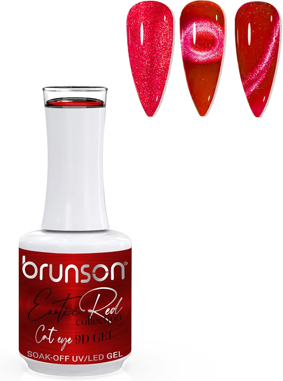 لاک ژل ناخن 15 میل براق کننده چشم گربه ای برونسون، قرمز اگزوتیک، ژل مغناطیسی خیس شونده با اکلیل بازتابنده، لاک UV LED با ماندگاری بالا و درخشش زیاد برای طراحی ناخن، مانیکور، استفاده خانگی یا سالن (SF-A-1-BER9D09, 15)
