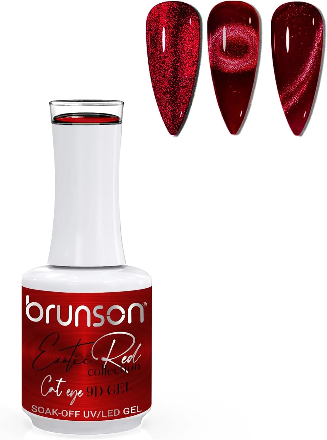 لاک ژل ناخن 15 میل Brunson مدل چشم گربه ای، قرمز اگزوتیک، ژل مغناطیسی خیس شونده با اکلیل بازتابنده، لاک ژل UV LED با ماندگاری بالا و درخشش زیاد برای طراحی ناخن، مانیکور، استفاده خانگی یا سالن (SF-A-1-BER9D01, 15)