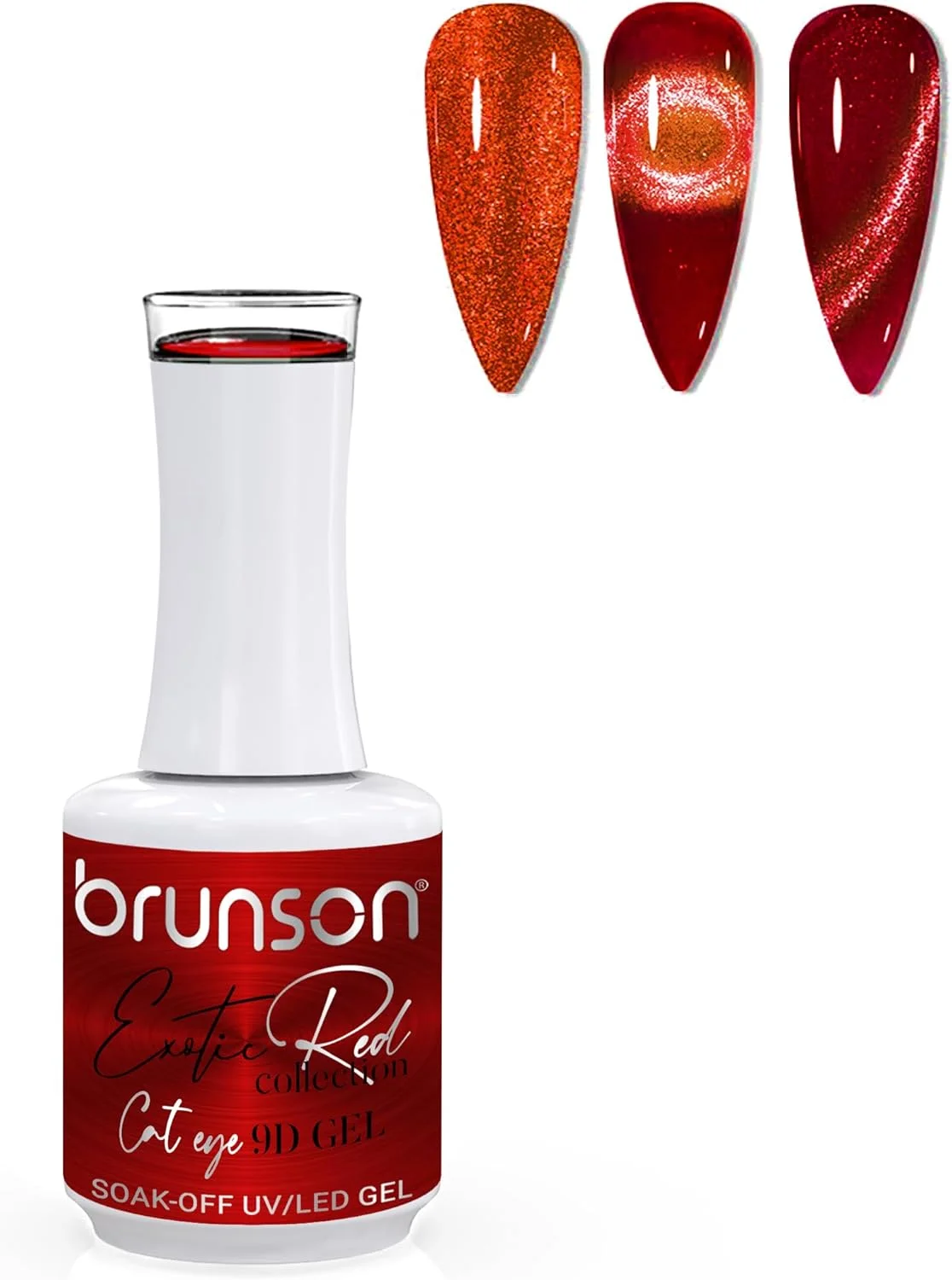 لاک ژل ناخن 15 میل براق کننده چشم گربه ای برونسون، قرمز اگزوتیک، ژل مغناطیسی خیس کننده با اکلیل بازتابنده، لاک UV LED با ماندگاری بالا و درخشش زیاد برای طراحی ناخن، مانیکور، استفاده خانگی یا سالن (SF-A-1-BER9D18, 15)