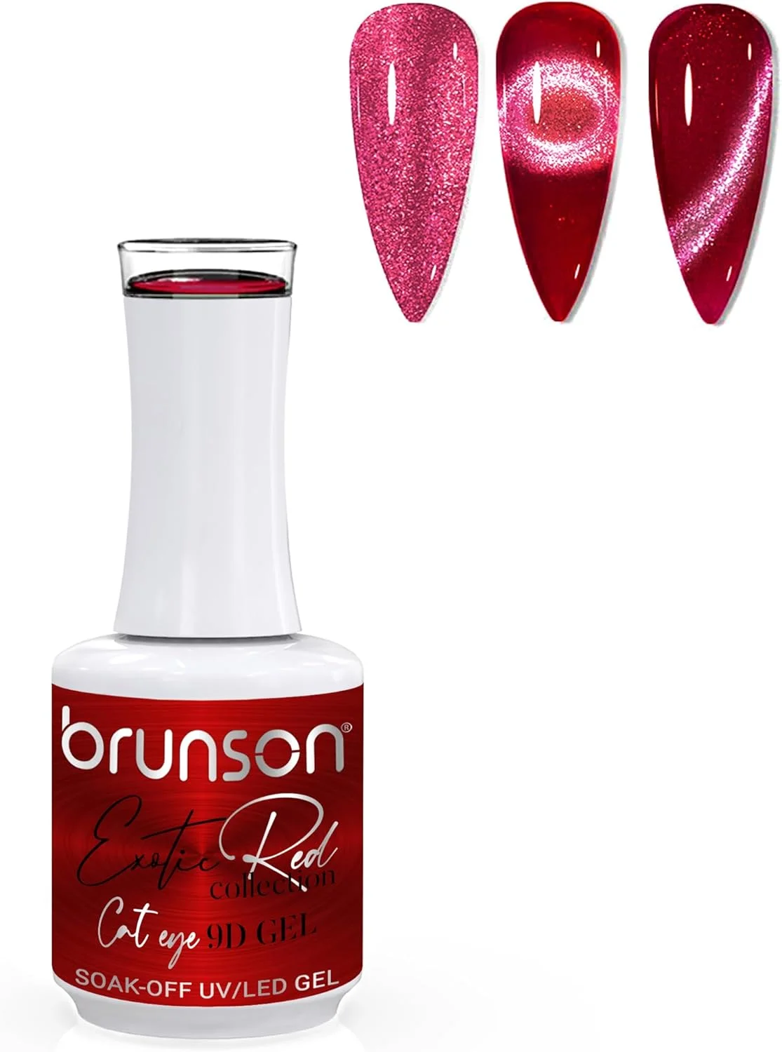 لاک ژل ناخن 15 میل براق کننده چشم گربه ای برونسون، قرمز اگزوتیک، ژل مغناطیسی خیس شونده با اکلیل بازتابنده، لاک UV LED بادوام و براق برای طراحی ناخن، مانیکور، استفاده خانگی یا سالن (SF-A-1-BER9D11, 15)