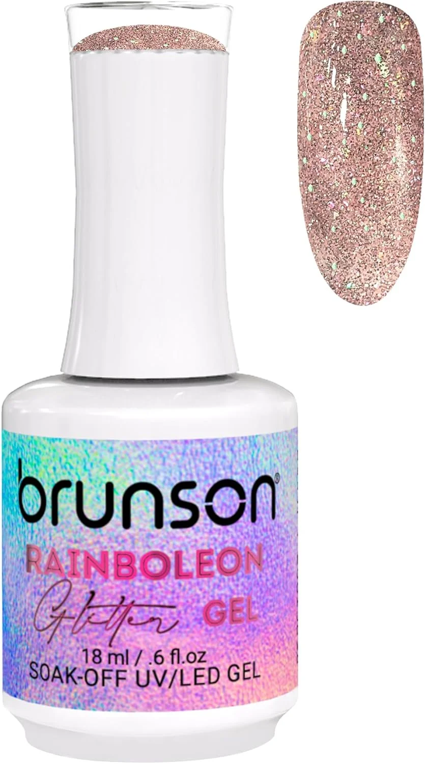 لاک ژل ناخن 18 میلی لیتری Brunson - لاک ژل اکلیلی Rainboleon، خشک شدن با UV/LED - ماندگاری طولانی، درخشش بالا، فرمول حرفه ای برای طراحی ناخن خیره کننده BRGG12 (BRGG03, 15)