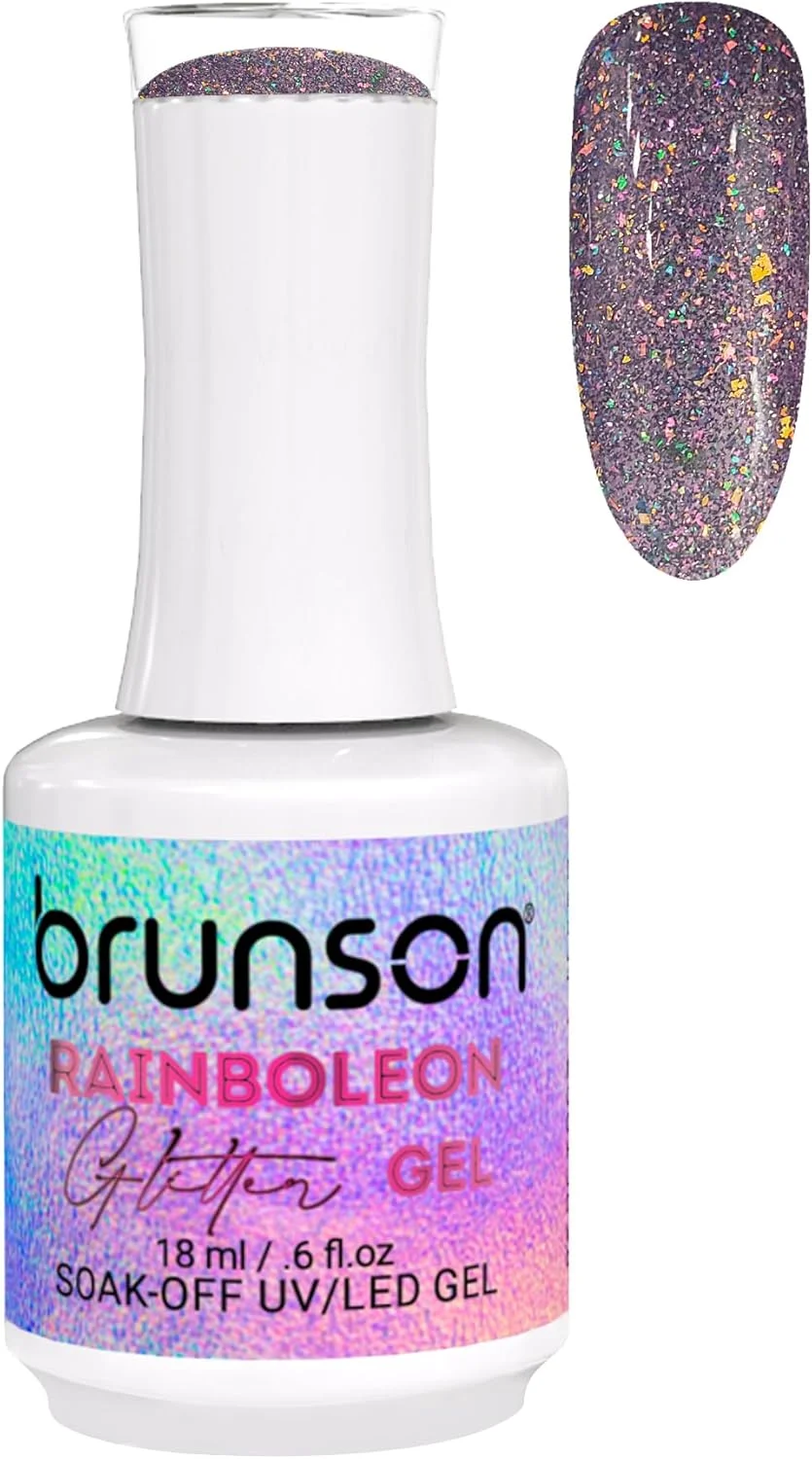 لاک ژل ناخن 18 میل Brunson - لاک ژل اکلیلی Rainboleon، خشک شدن با UV/LED - ماندگاری طولانی، درخشش بالا، فرمول حرفه ای برای طراحی ناخن خیره کننده BRGG12 (BRGG08, 15)