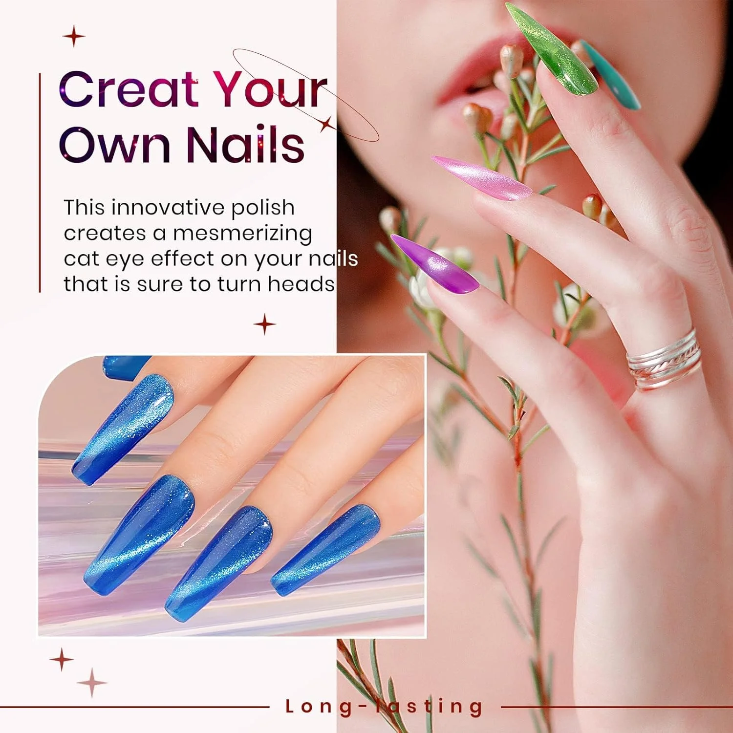 لاک ژل 18 میل برانسون - نئون کریستال 9D چشم گربه ای، لاک ژل مغناطیسی خیس شونده، اکلیلی بازتابنده، لاک ژل UV با ماندگاری بالا و درخشش زیاد برای طراحی ناخن (SF-A-1-B9DNC03, 15)