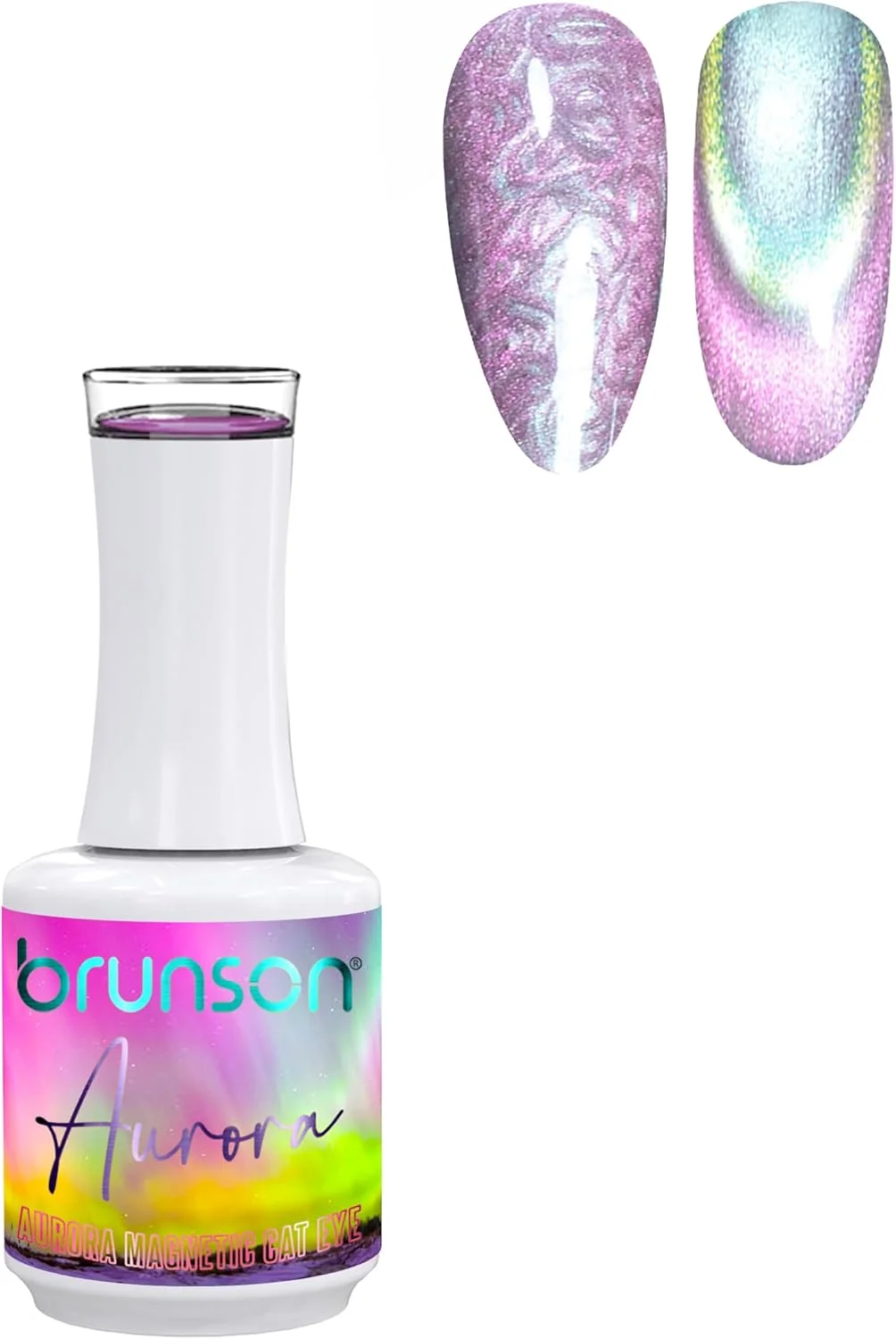 لاک ژل 18 میلی لیتری Brunson، لاک ناخن ژلی چشم گربه ای مغناطیسی آرورا با ماندگاری بالا، رنگ طبیعی با درخشندگی زیاد، لاک ژل خیساندنی حرفه ای UV LED، طراحی ناخن و مانیکور (BAMC011, 18)