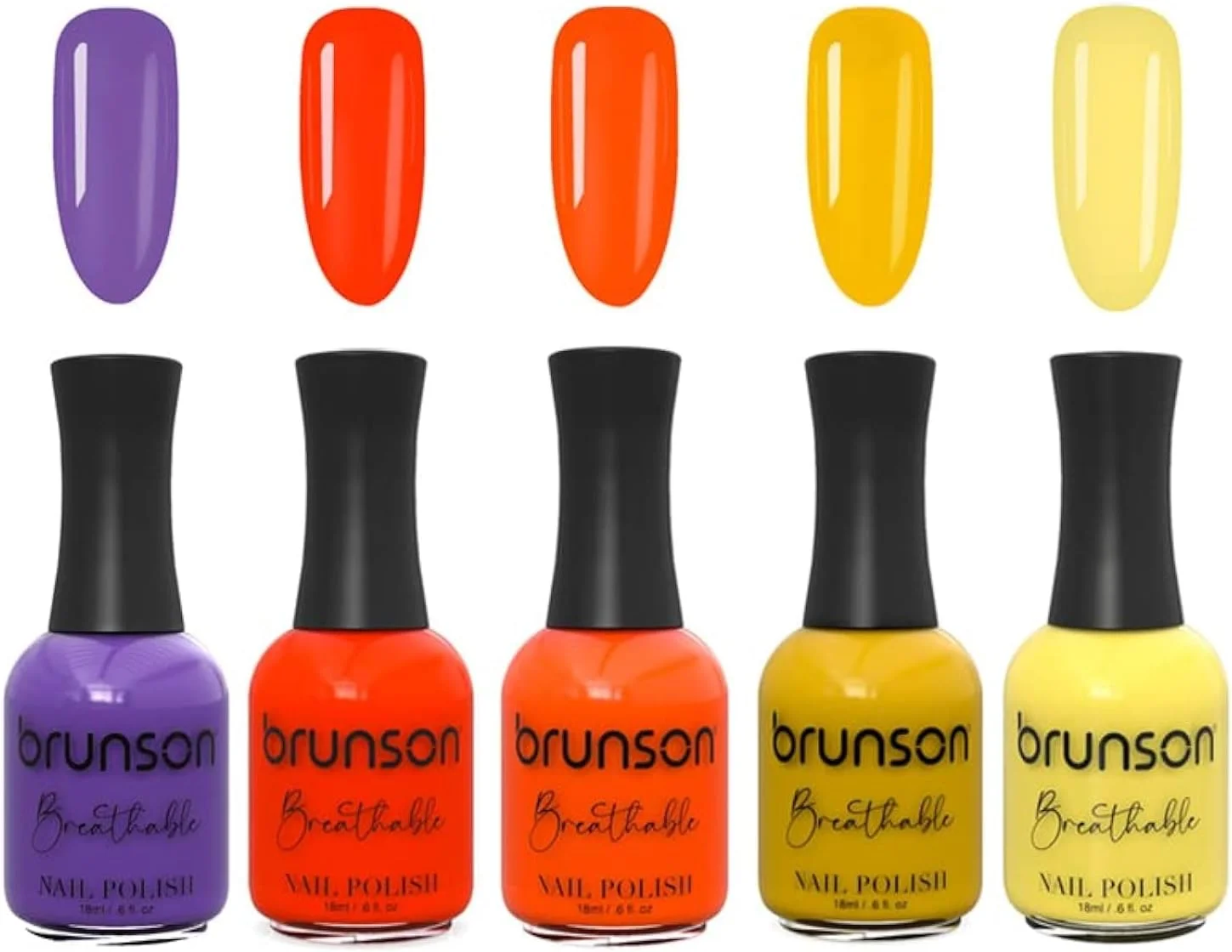 مجموعه لاک ناخن قابل تنفس برونسون، لاک ناخن دوستدار وضو، خشک شدن سریع، وگان، ماندگاری طولانی، لایه برداری آسان، سازگار با محیط زیست، براق، پایه آب، 5 عدد BMA01
