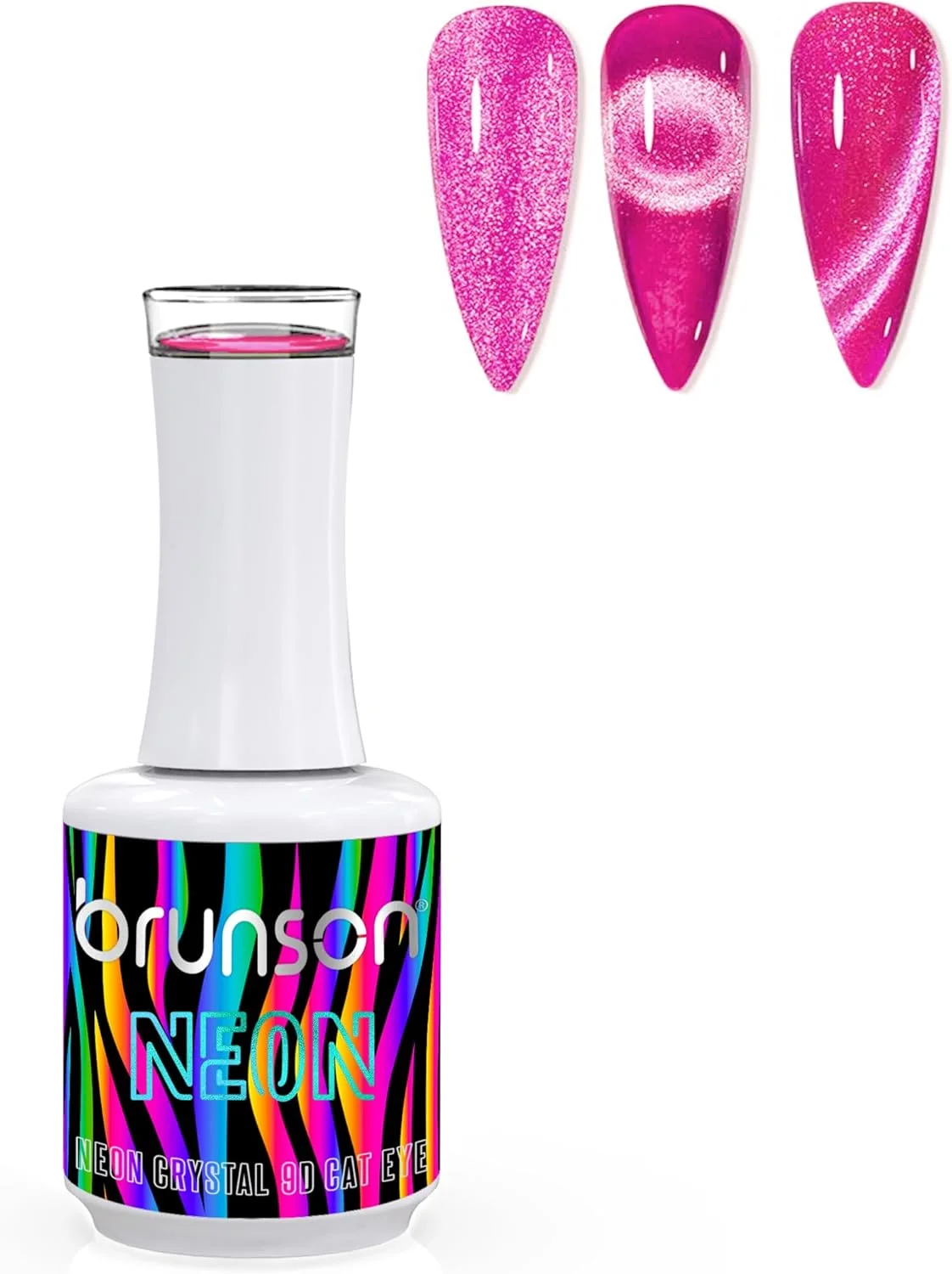 لاک ژل ناخن 15 میل برانسون - نئون کریستال 9D چشم گربه ای مغناطیسی، لاک ژل خیس شونده مغناطیسی اکلیلی بازتابنده، لاک ژل UV با ماندگاری بالا و درخشش زیاد برای طراحی ناخن (SF-A-1-B9DNC15, 15)