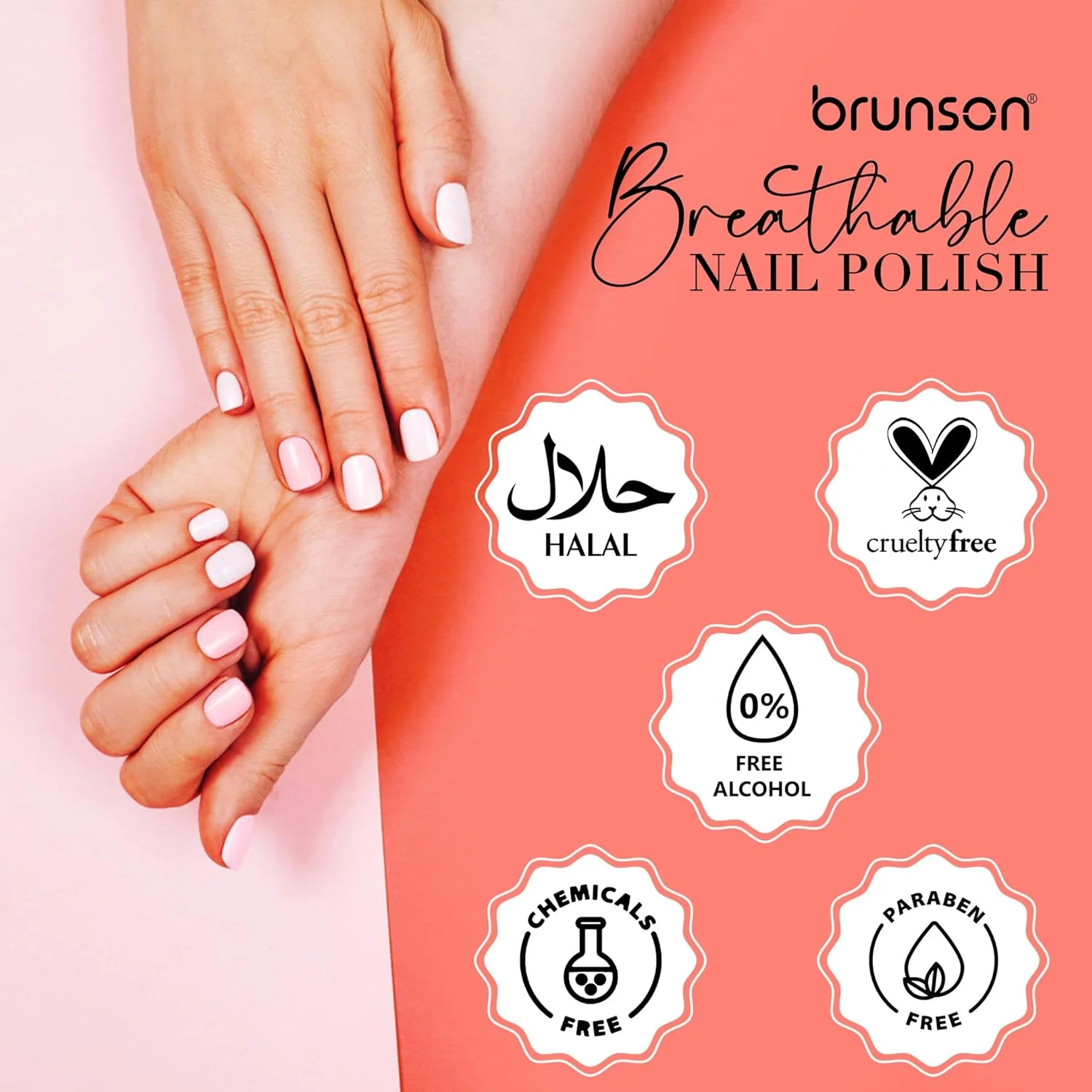 لاک ناخن قابل تنفس برونسون، لاک ناخن دوستدار وضو، خشک شدن سریع، وگان، ماندگاری طولانی اما به راحتی جدا می شود و سازگار با محیط زیست، براق، پایه آب، لاک ناخن 18 میلی لیتر BH396