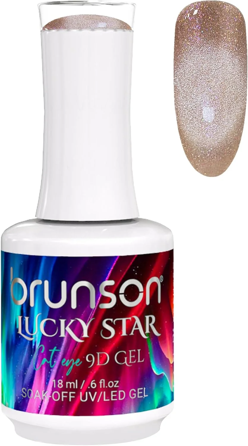 لاک ژل ناخن چشم گربه ای نه بعدی ستاره خوش شانس Brunson حجم 18 میلی لیتر - درخشش هولوگرافیک، لاک ژل بادوام، ژل خیساندنی UV/LED با کیفیت سالن برای استفاده آسان در طراحی ناخن (SF-A-BLS9D09, 18)