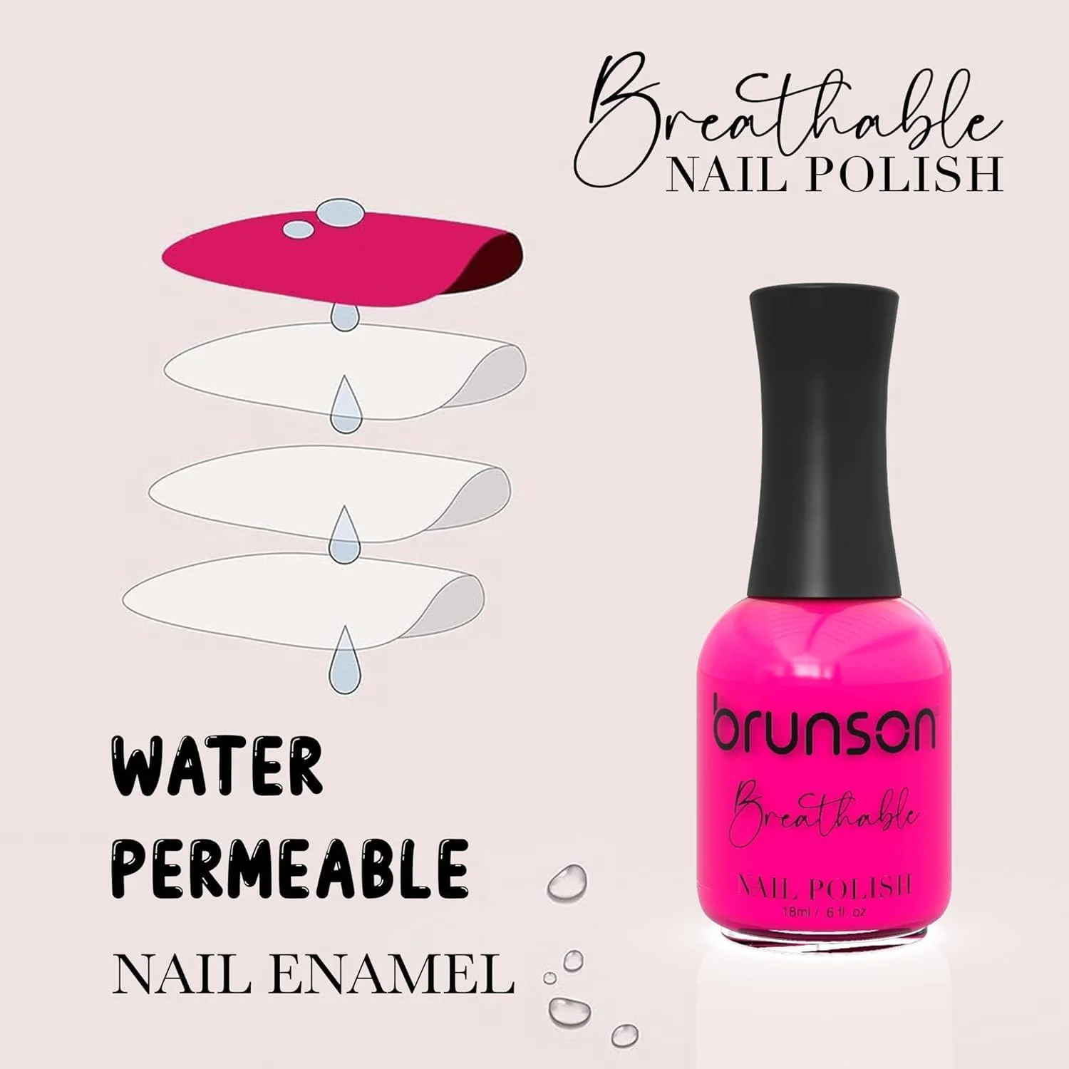 لاک ناخن قابل تنفس برونسون، لاک ناخن دوستدار وضو، خشک شدن سریع، وگان، ماندگاری طولانی اما جدا شدن آسان و سازگار با محیط زیست، براق، پایه آب، لاک ناخن 18 میلی لیتر Bh362