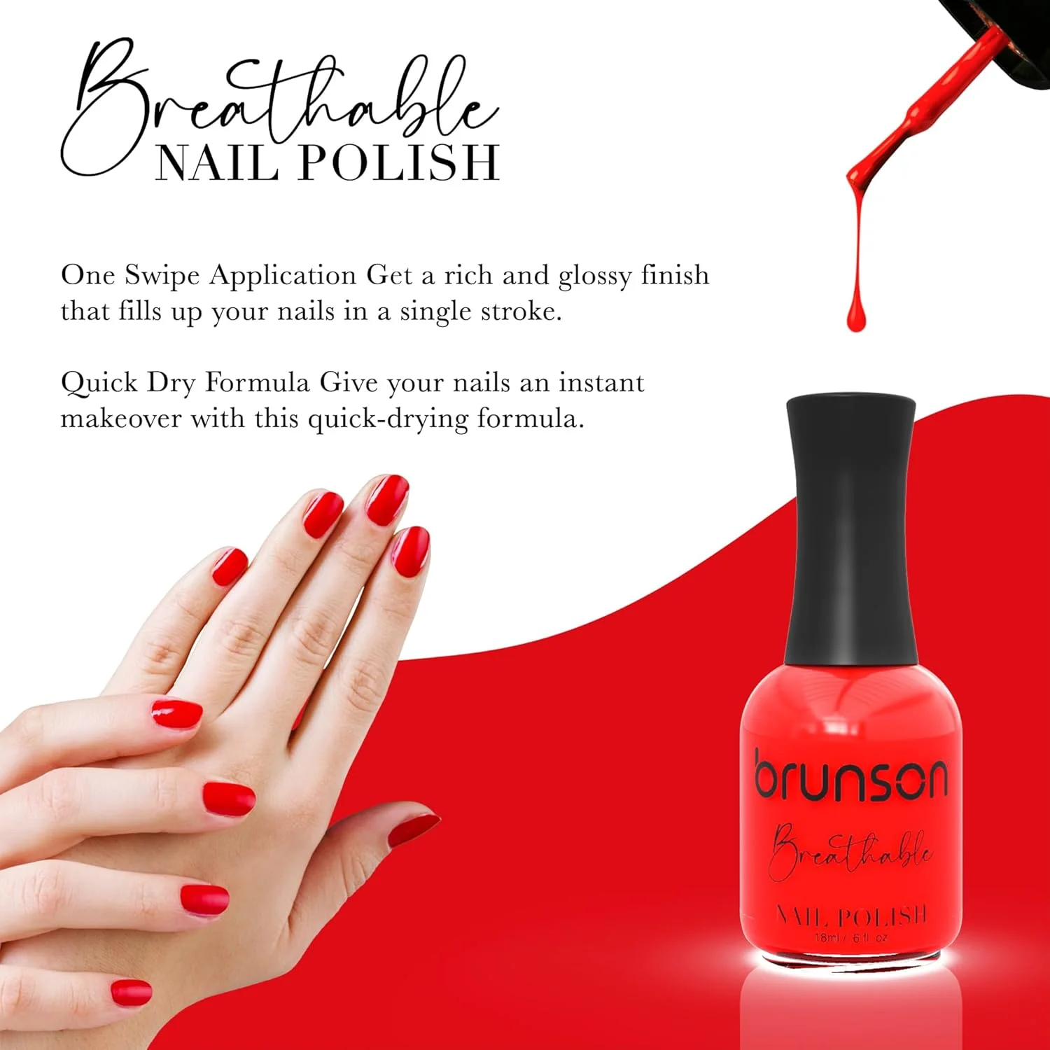 لاک ناخن قابل تنفس برونسون، لاک ناخن حلال، مناسب وضو، خشک شدن سریع، وگان، ماندگاری طولانی اما به راحتی جدا می شود و سازگار با محیط زیست، براق، پایه آب، لاک ناخن 18 میلی لیتر BH341