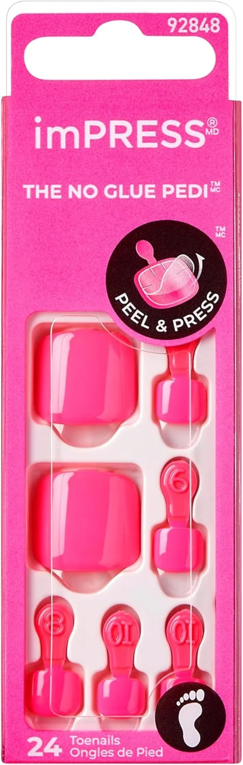 ناخن مصنوعی پدی کی آی اس اس imPRESS، رنگ صورتی متوسط، سایز کوتاه، فرم اسکووال، شامل 24 ناخن، پد آماده سازی، برگه راهنما، 1 عدد چوب مانیکور، 1 عدد سوهان کوچک