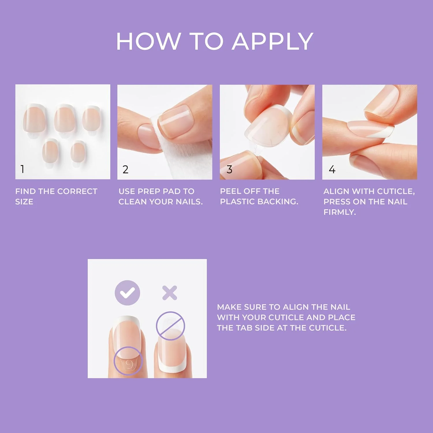 ناخن مصنوعی چسبی مدل فرانسوی، رنگ خنثی روشن + نوک سفید فرانسوی، سایز متوسط، فرم تابوتی، شامل 30 ناخن، پد تمیز کننده، برگه راهنما، یک چوب مانیکور، یک سوهان کوچک