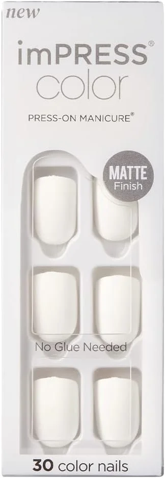 ناخن مصنوعی چسبی رنگی KISS imPRESS، Brie - طول کوتاه، مات، مانیکور رنگ ثابت بدون لاک، شامل پد آماده سازی، سوهان کوچک، چوب مانیکور و 30 ناخن مصنوعی