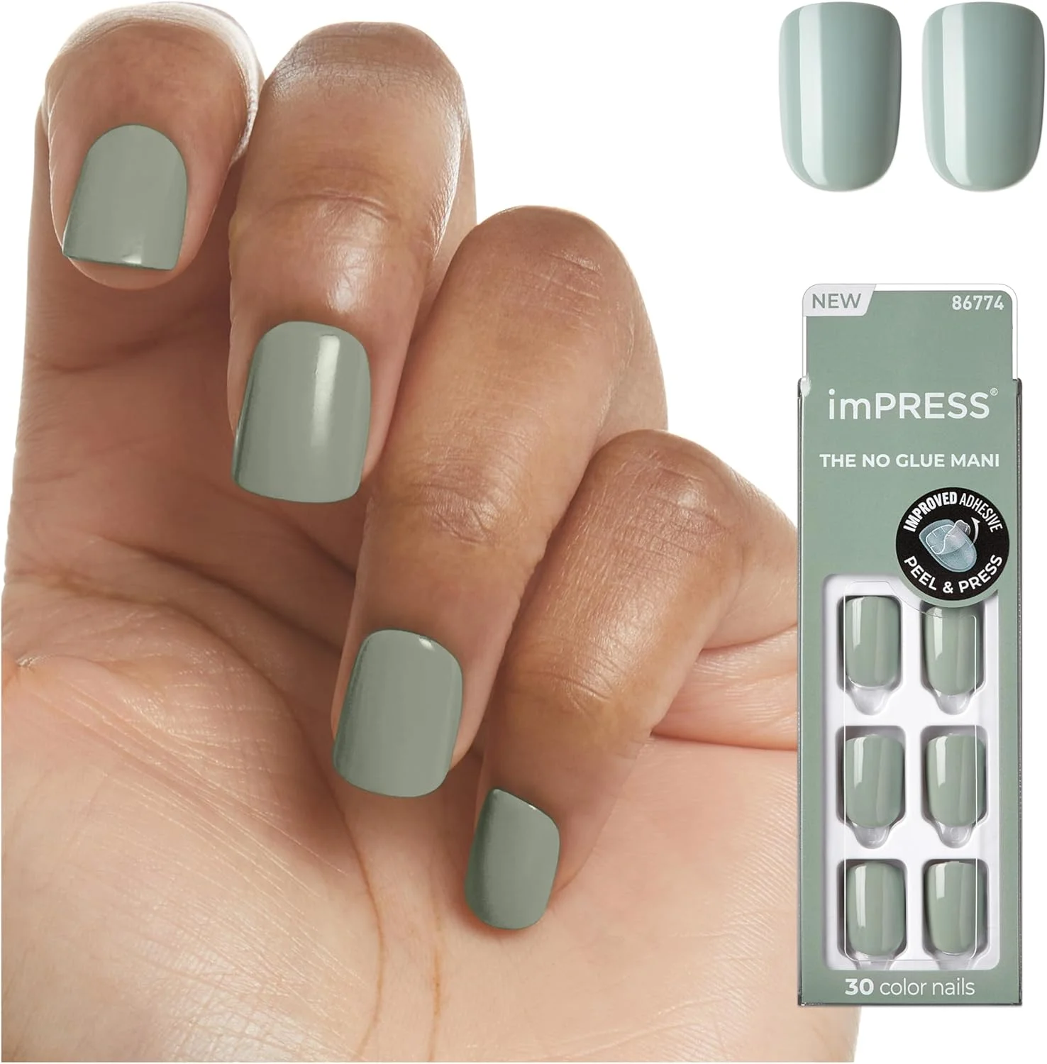 ست مانیکور ناخن مصنوعی چسبی imPRESS KISS، رنگ سبز، 30 عدد ناخن ضد لک و لب پر شدن