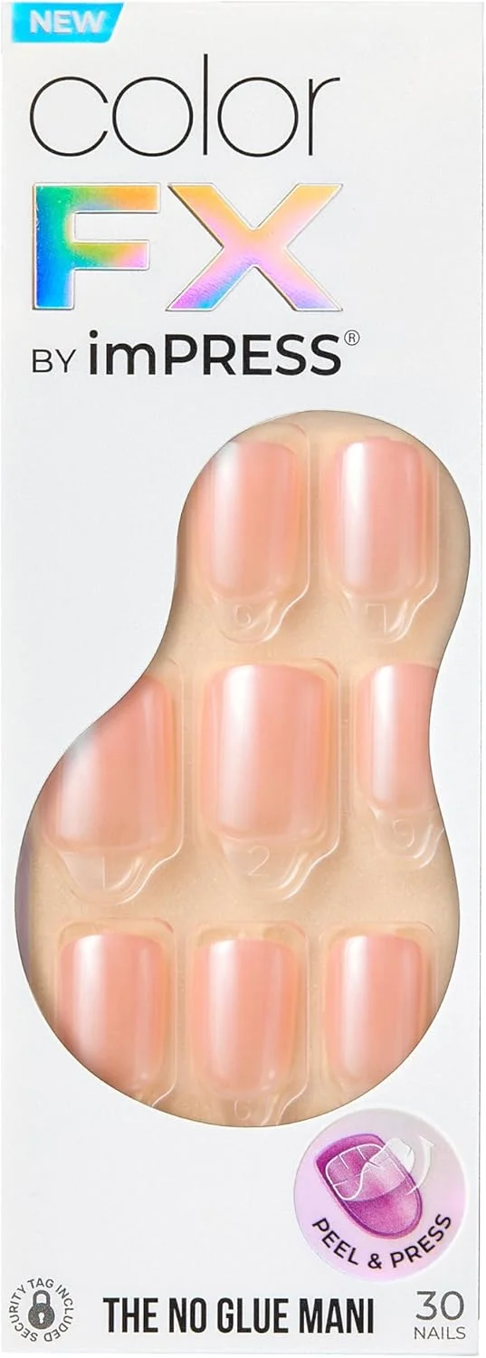 ناخن مصنوعی چسبی ایمپرس کیس، کالر اف ایکس، 'آخر هفته ها'، صورتی روشن، سایز کوتاه، فرم اسکووال، شامل 30 ناخن، پد آماده سازی، برگه راهنما، 1 چوب مانیکور، 1 سوهان کوچک