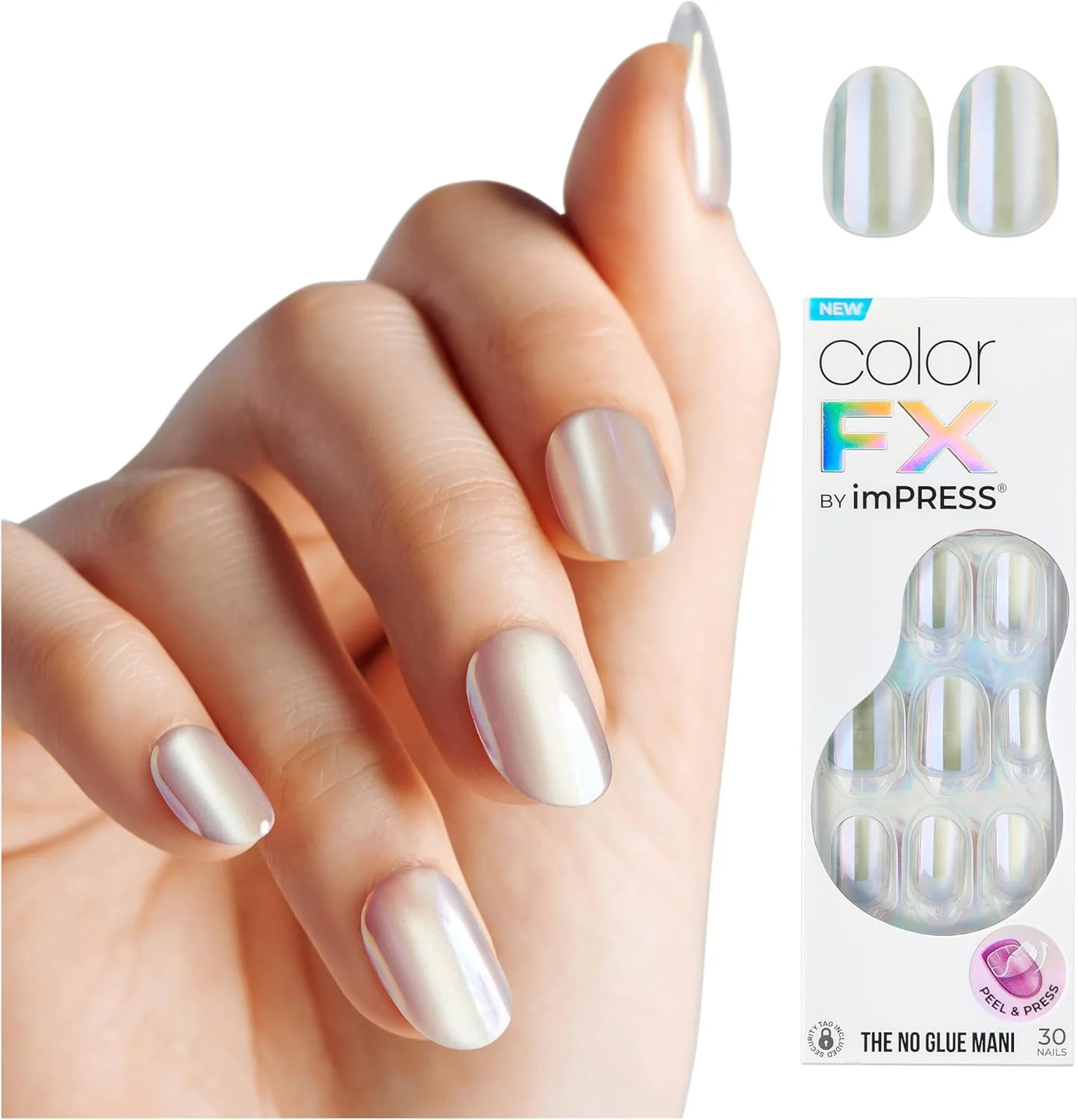 ناخن مصنوعی چسبی KISS colorFX by imPRESS، مدل ‘Sour Love’، سفید یکدست با روکش صدفی، بیضی کوتاه، چسبندگی جدید و بهبود یافته، شامل 30 ناخن مصنوعی، پد آماده سازی، 1 چوب مانیکور، 1 سوهان ناخن کوچک