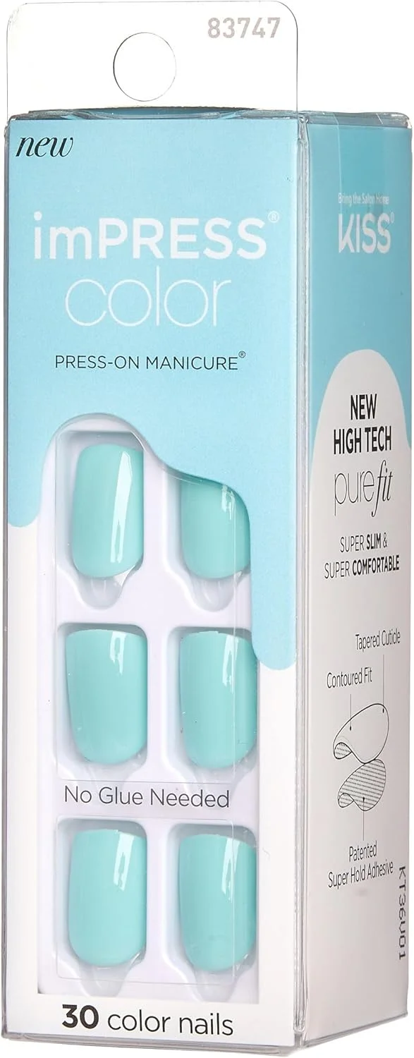 کاشت ناخن فوری Kiss Impress، کیت ناخن ژلی، فناوری Purefit، چسب دار، "Mint To Be"، مانیکور رنگی یکدست بدون لاک، شامل پد آماده سازی، سوهان کوچک، چوبچه کوتیکول و 30 ناخن مصنوعی
