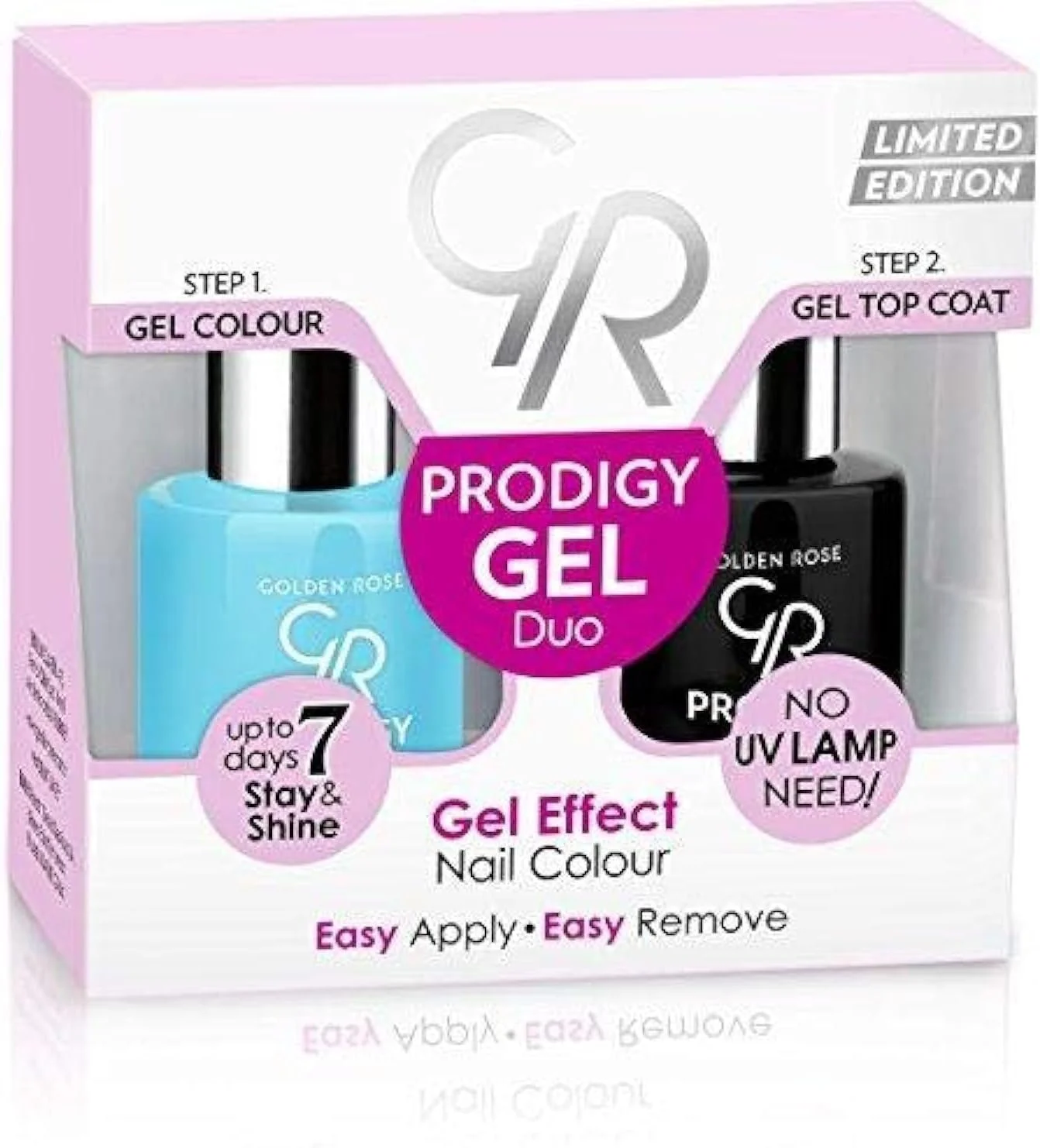 لاک ژل دوقلوی گلدن رز مدل PRODIGY شماره 08، ماندگاری تا 7 روز، درخشش و بدون نیاز به لامپ UV