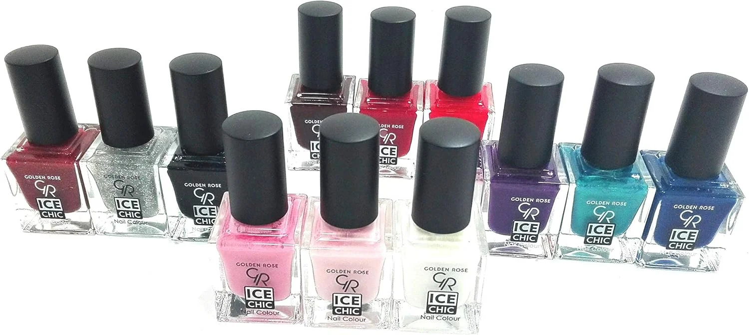 مجموعه ۱۲ عددی لاک ناخن گلدن رز آیس شیک