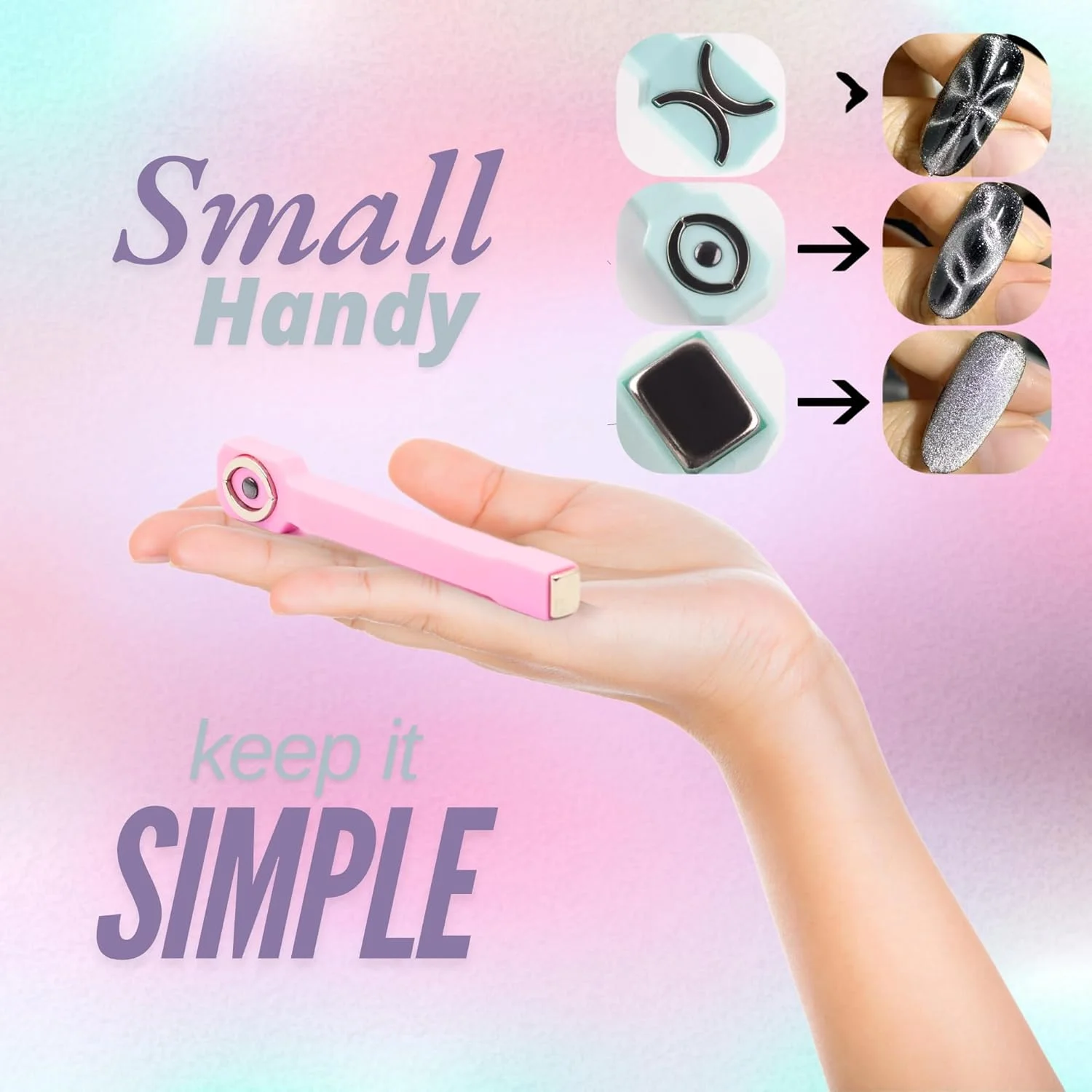 ابزار چندکاره مگنت ناخن چشم گربه ای 3 در 1 برای لاک ژل UV، قلم مغناطیسی دو طرفه قوی برای ایجاد جلوه های چشم گربه ای، هاله ای و موج دار - ایده آل برای استفاده DIY و سالن های حرفه ای