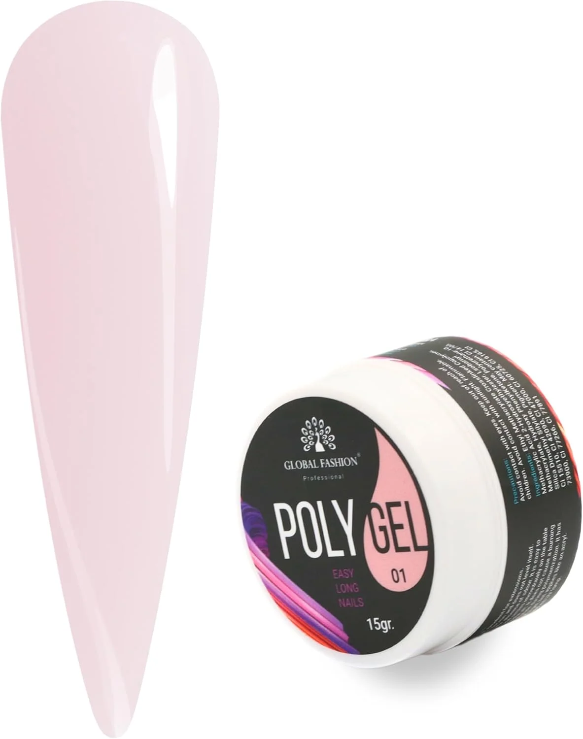 سیستم پیشرفته پولی ژل ناخن حرفه ای گلوبال فشن - قوی، بادوام و آسان برای استفاده - 15 گرم | (01)