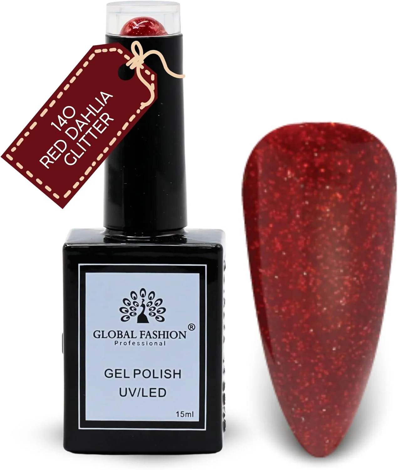 مجموعه اکلیل و درخشش فشن جهانی (133–140) – 6 رنگ بادوام، براق و مقاوم در برابر لب پر شدن برای نوجوانان و حرفه ای ها – کیت لاک ژل UV/LED (140-اکلیل گل کوکب قرمز-1عدد، 15 میلی لیتر)