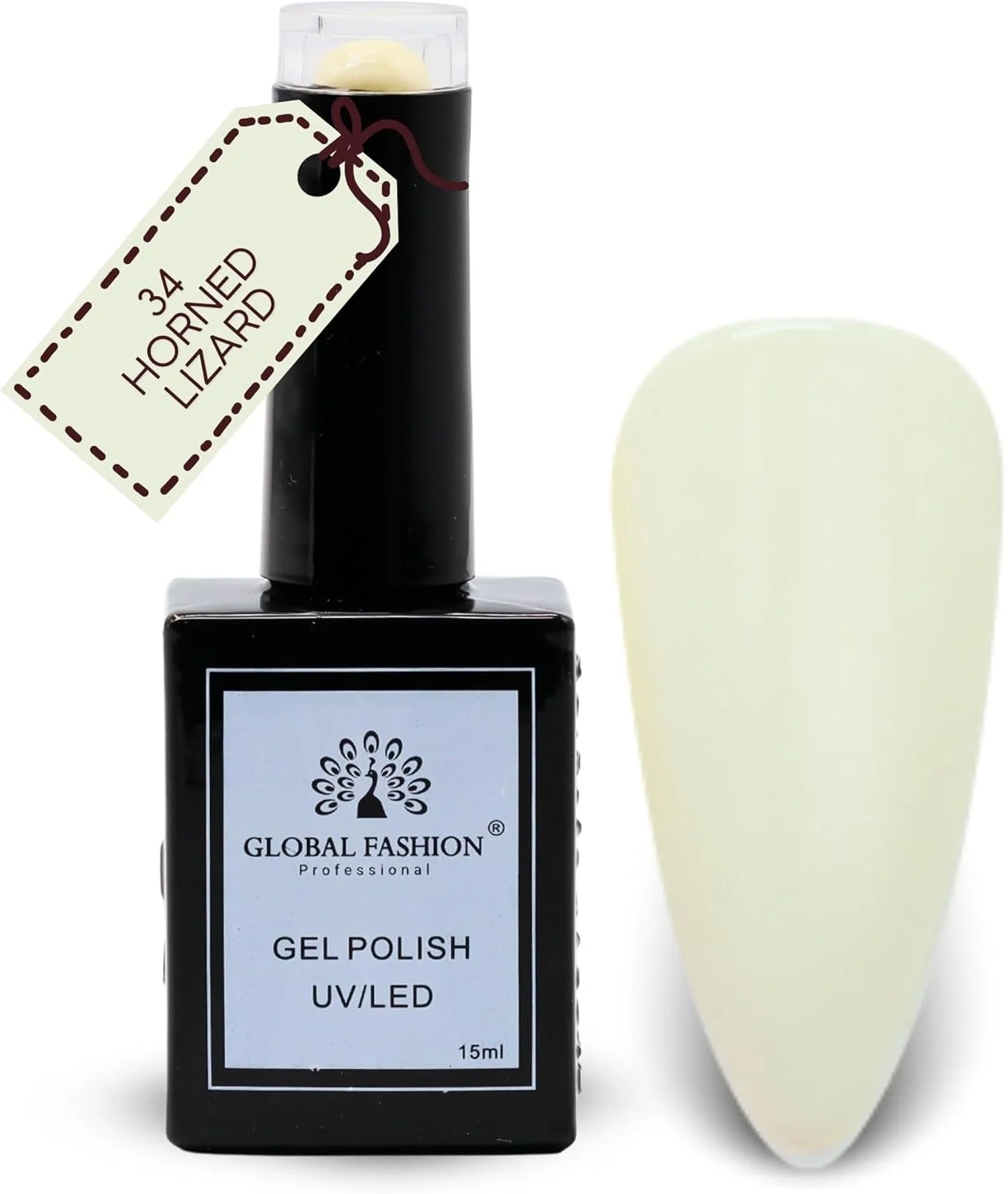 مجموعه رنگ های ظریف سفید جهانی فشن (31–36) – 6 رنگ بادوام، براق و مقاوم در برابر لب پر شدن برای نوجوانان و متخصصان – کیت لاک ژل ناخن UV/LED (34-مارمولک شاخدار-1 عدد، 15 میلی لیتر)