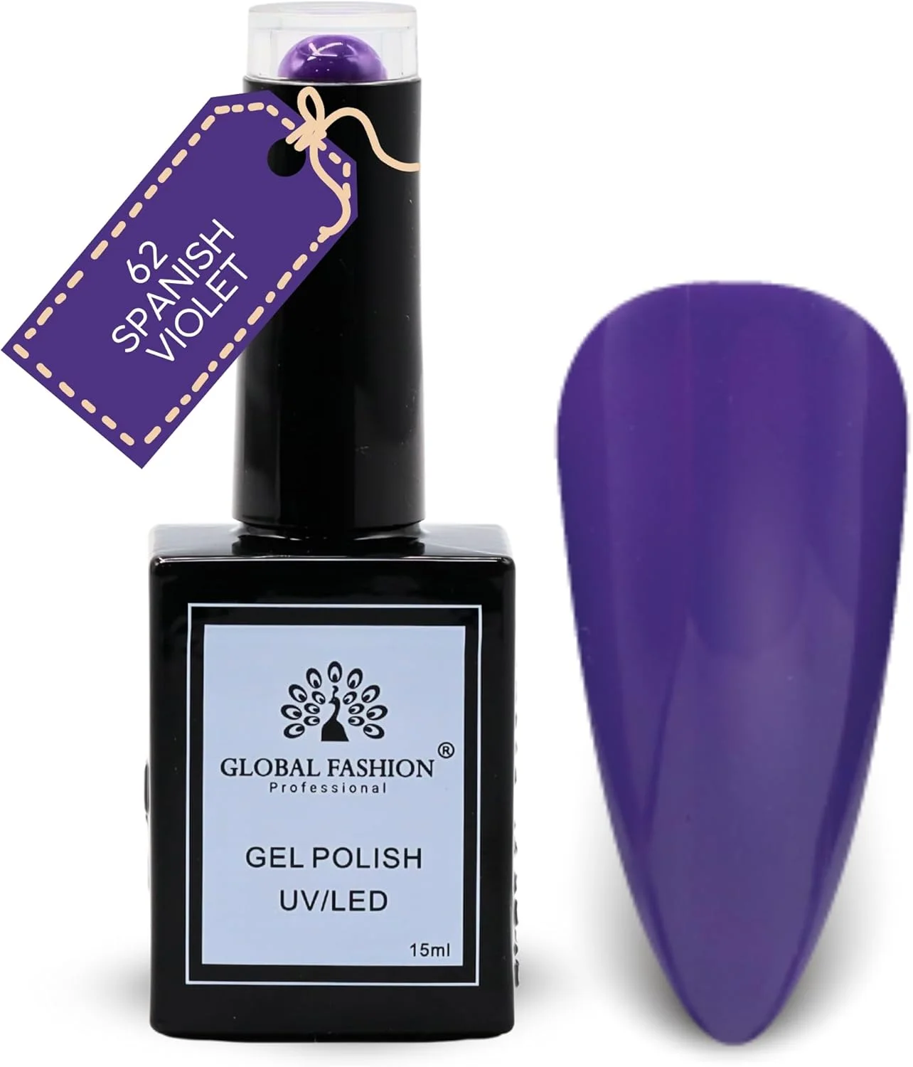 مجموعه رنگی تب بنفشه ای فشن جهانی (61–66) – 6 رنگ بادوام، براق و مقاوم در برابر لب پر شدن برای نوجوانان و حرفه ای ها – کیت لاک ژل ناخن UV/LED (62-بنفش اسپانیایی-1 عدد، 15 میلی لیتر)
