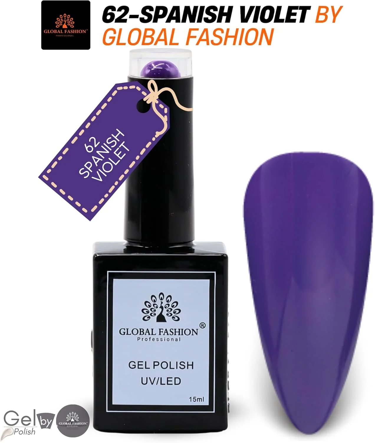 مجموعه رنگی تب بنفشه ای فشن جهانی (61–66) – 6 رنگ بادوام، براق و مقاوم در برابر لب پر شدن برای نوجوانان و حرفه ای ها – کیت لاک ژل ناخن UV/LED (62-بنفش اسپانیایی-1 عدد، 15 میلی لیتر)