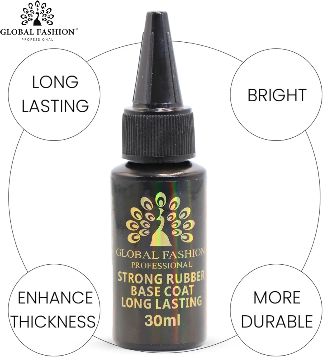 بیس کت رابر قوی گلوبال فشن | بیس لاک ژل با ماندگاری طولانی برای درخشش بدون لب پر شدن، تقویت کننده ناخن های ضعیف و شکننده، ارتقاء سلامت ناخن (بیس کت رابر قوی، 30 میلی لیتر)