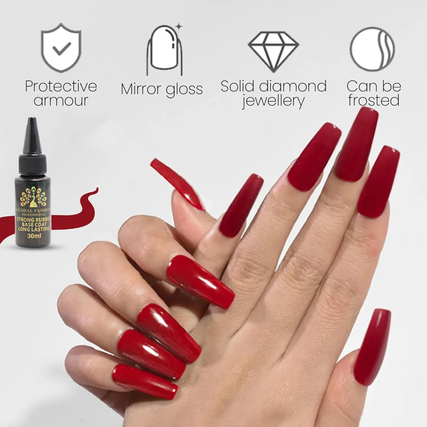 بیس کت رابر قوی گلوبال فشن | بیس لاک ژل با ماندگاری طولانی برای درخشش بدون لب پر شدن، تقویت کننده ناخن های ضعیف و شکننده، ارتقاء سلامت ناخن (بیس کت رابر قوی، 30 میلی لیتر)