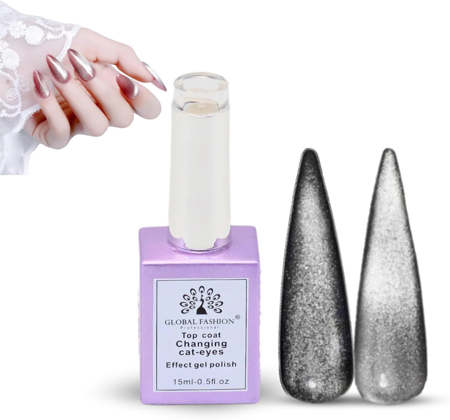 لاک ژل چشم گربه ای گلوبال فشن – تاپ کت مغناطیسی هولوگرافیک بازتابنده اکلیلی، اثر چشم گربه ای آفتاب پرست 9 بعدی، لاک ژل ناخن UV LED خیساندنی، ماندگاری طولانی، 15 میلی لیتر