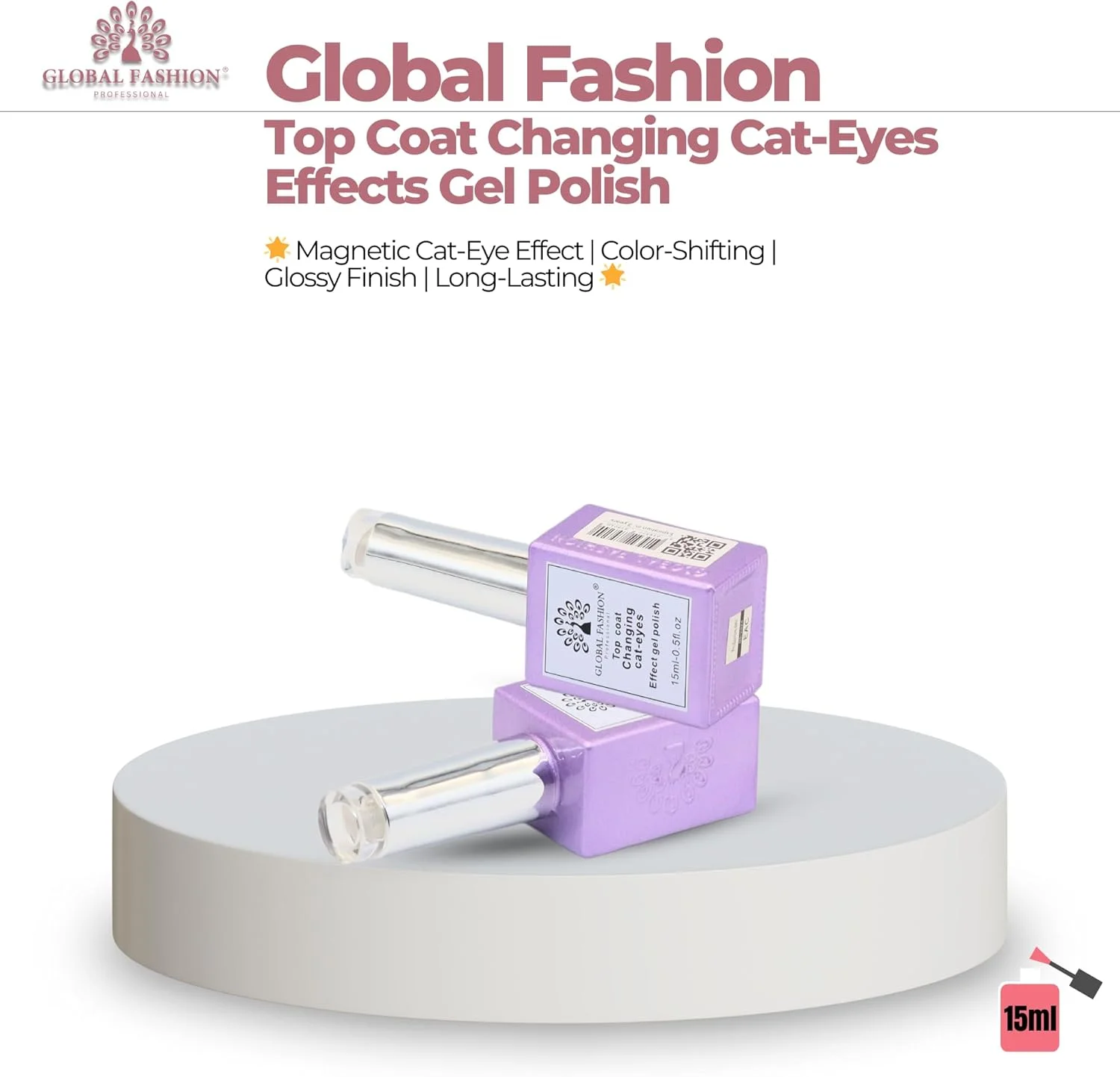 لاک ژل چشم گربه ای گلوبال فشن – تاپ کت مغناطیسی هولوگرافیک بازتابنده اکلیلی، اثر چشم گربه ای آفتاب پرست 9 بعدی، لاک ژل ناخن UV LED خیساندنی، ماندگاری طولانی، 15 میلی لیتر