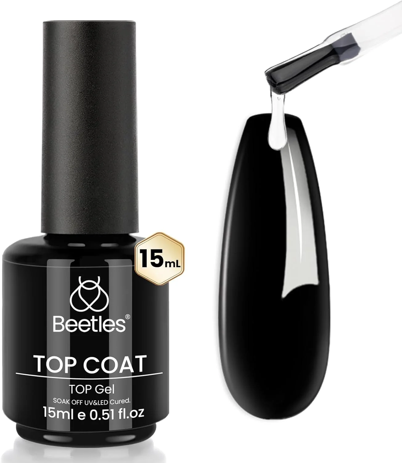 لاک ژل ناخن بیتلز، پوشش نهایی UV، 15 میلی لیتر، پوشش نهایی بدون نیاز به دستمال برای ناخن، اشعه های درخشان، خیساندن زیر لامپ ناخن، ناخن، DIY، مانیکور حرفه ای و استودیوی ناخن