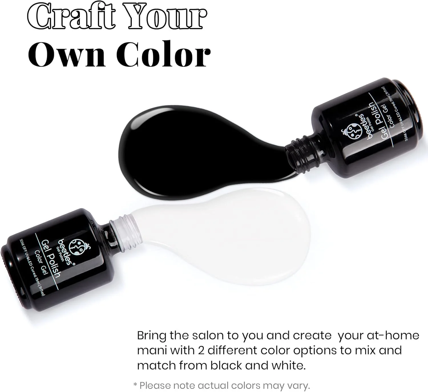 لاک ژل ناخن بیتلز - ست 2 عددی 15 میلی لیتری رنگ های سیاه و سفید، مناسب مانیکور، طراحی ناخن، سالن و استفاده شخصی