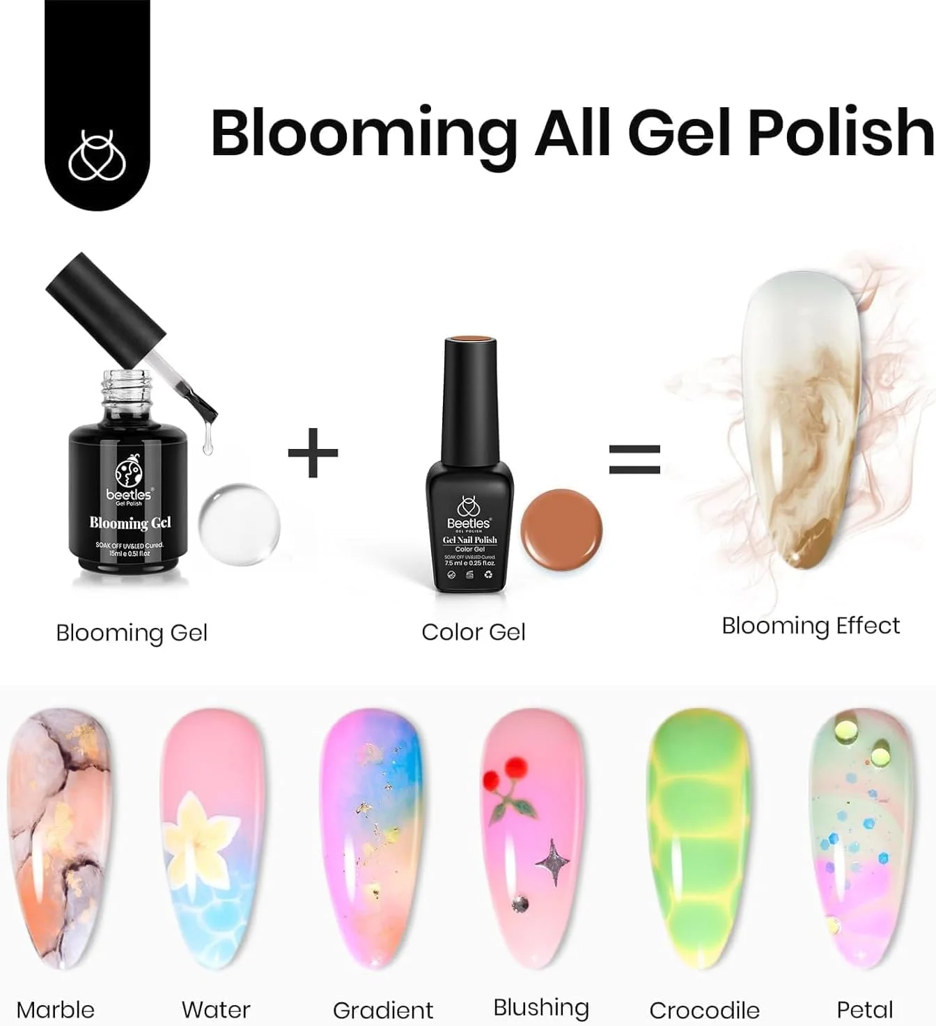 لاک ژل Beetles، ۳ عدد ۱۵ میلی لیتر، تاپ کت و بیس کت شکوفه ای، ناخن UV شفاف