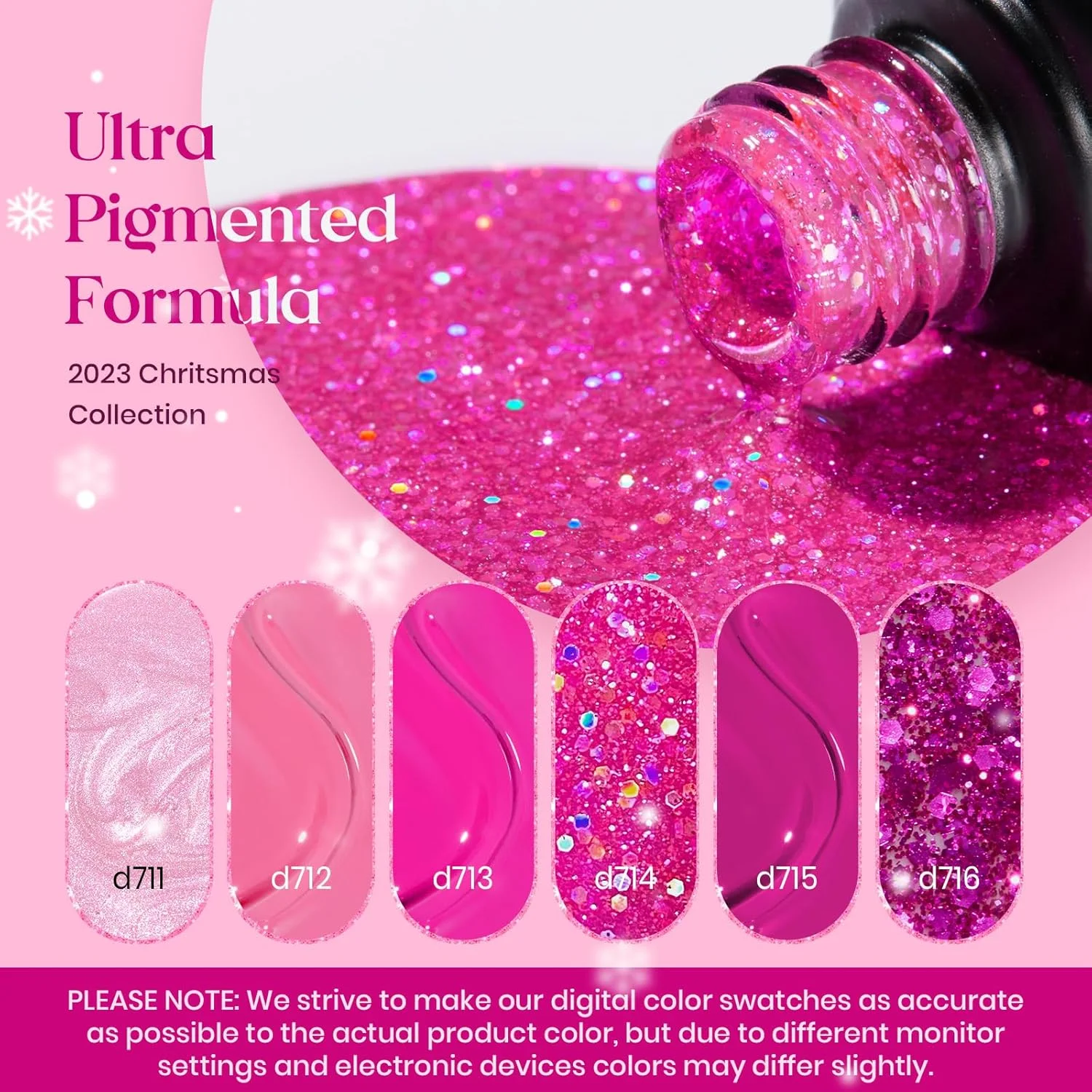 مجموعه لاک ژل صورتی Beetles، 6 رنگ لاک ژل قرمز گل رز اکلیلی صورتی داغ با ست دانه برف برای دختران، لاک ژل ناخن UV LED DIY