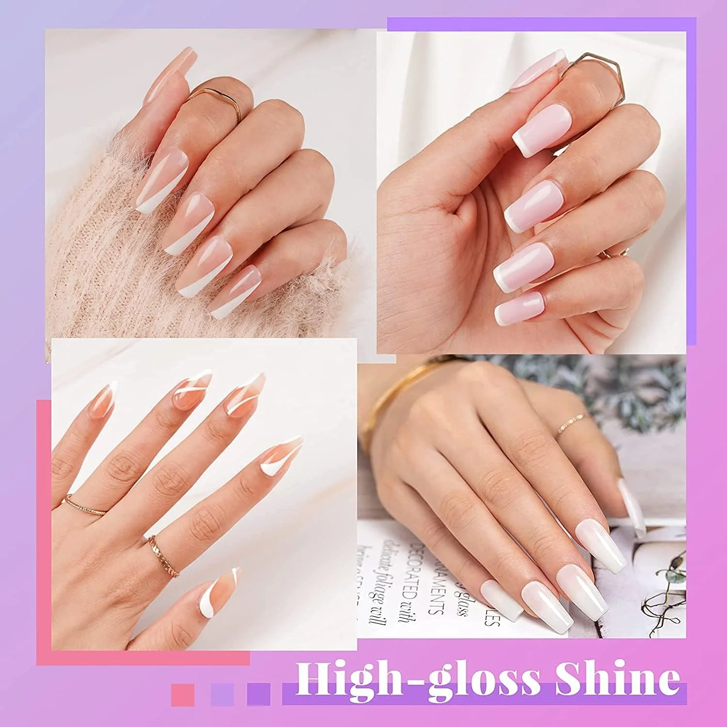 ست لاک ژل ناخن Beetles، ست 6 رنگ لاک سالنی با دستگاه UV LED 48 وات، لاک ژل شفاف، شیری، سفید، صورتی و کرم با بیس کت و تاپ کت، هدیه مانیکور و طراحی ناخن