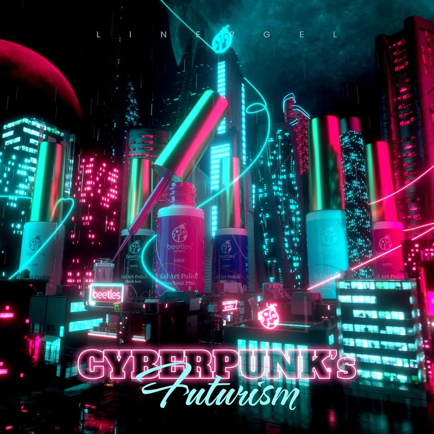 لاک ژل طراحی ناخن beetles، 6 رنگ لاک طراحی ناخن برای طراحی های چرخشی، آبی نئونی، صورتی چرک، اکلیل نقره ای، قلم موی طراحی ناخن نازک مناسب هنر ناخن تابستانی و سایبرپانک