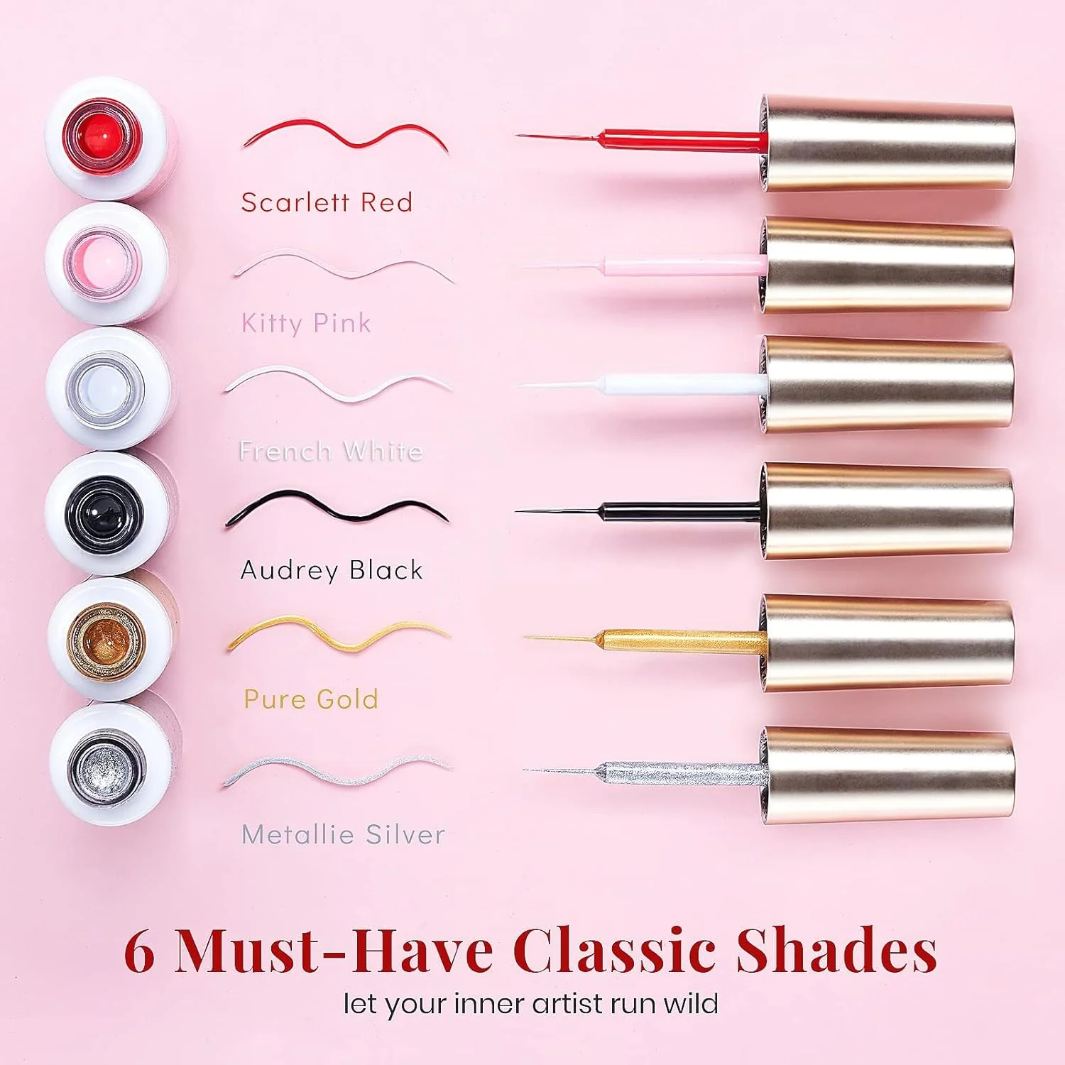 ست ژل لاک طراحی ناخن Beetles - رنگ های محبوب مشکی، سفید و قرمز، ژل رنگی طراحی ناخن برای طراحی های چرخشی، دارای برس نازک طراحی ناخن در بطری، قلم ژلی، لاک ژل اکلیلی طلایی