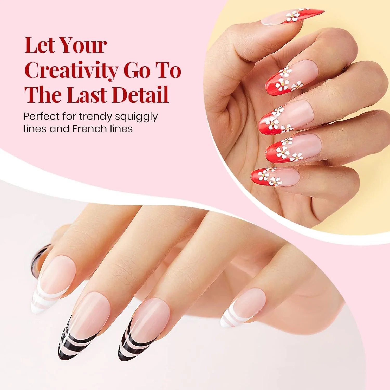 ست ژل لاک طراحی ناخن Beetles - رنگ های محبوب مشکی، سفید و قرمز، ژل رنگی طراحی ناخن برای طراحی های چرخشی، دارای برس نازک طراحی ناخن در بطری، قلم ژلی، لاک ژل اکلیلی طلایی