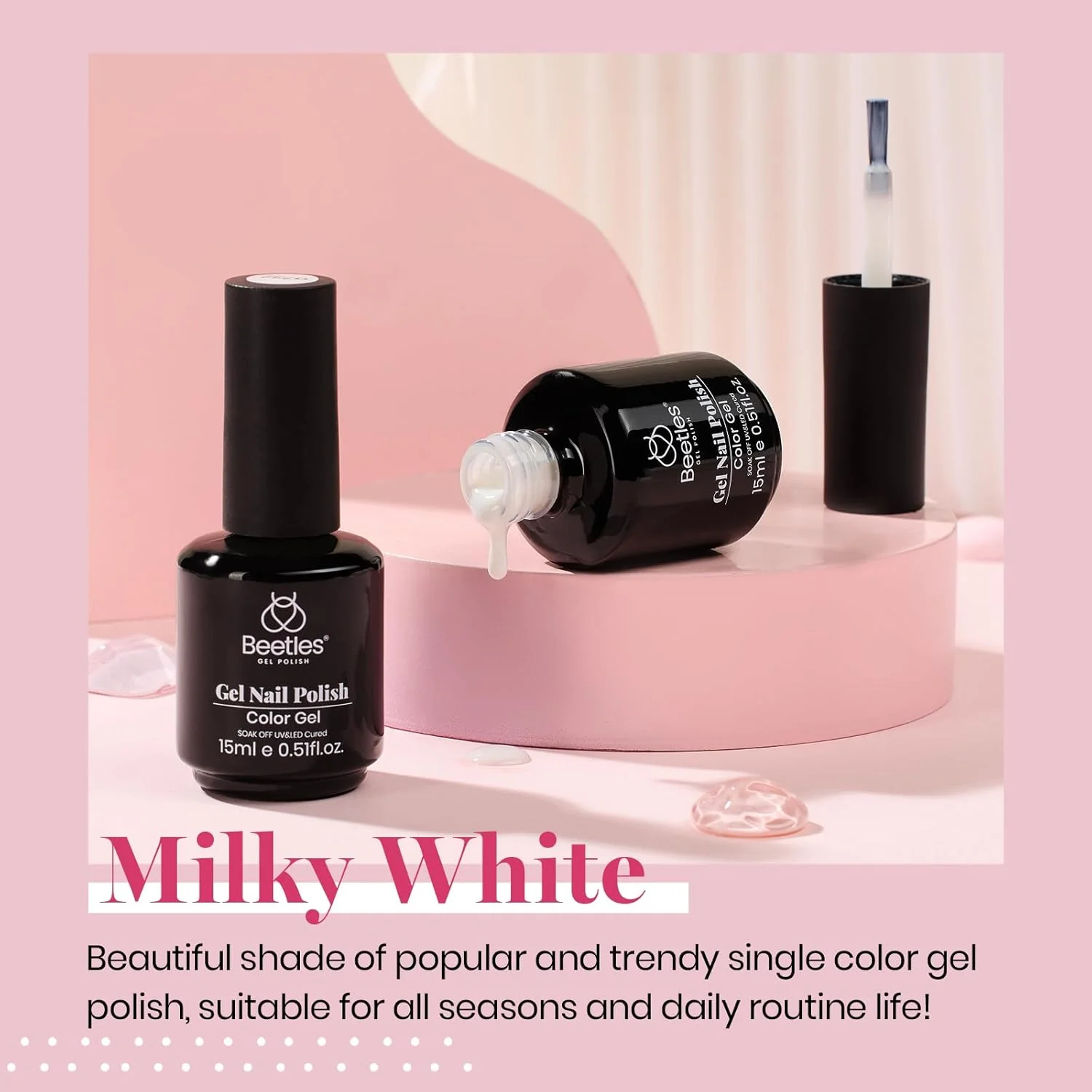 لاک ژل ناخن UV Beetles - 15 میل سفید شیری، 2 عدد لامپ LED ناخن، لاک پاک شو، مانیکور ناخن، طراحی ناخن ژله ای، هدیه برای خانم ها، مبتدیان، طراحی ناخن