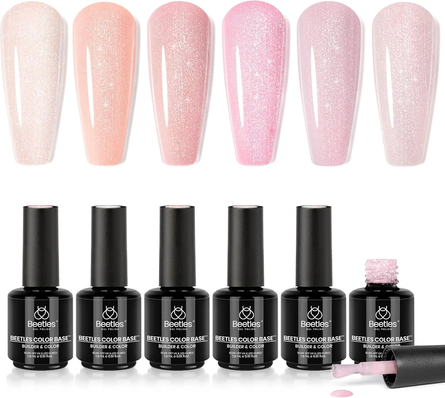 ست لاک ژل رنگی بر پایه رنگ لاک ناخن بیتلز، 6 رنگ نود، پوشش لاستیکی 5 در 1، خود تراز شونده و تقویت کننده برای مانیکور فرانسوی ناخن های طبیعی